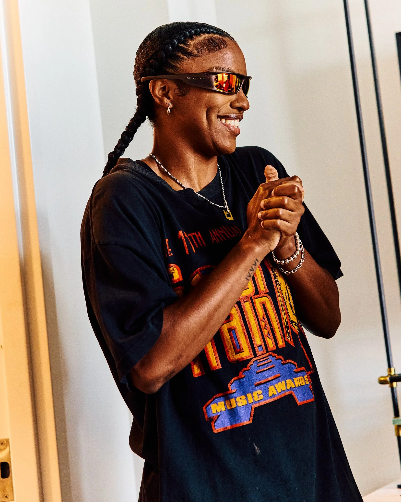WNBA player, Diamond DeShields showcasing the Oakley x Jaylen Brown collection. Alan Lam shot for LeagueFits.