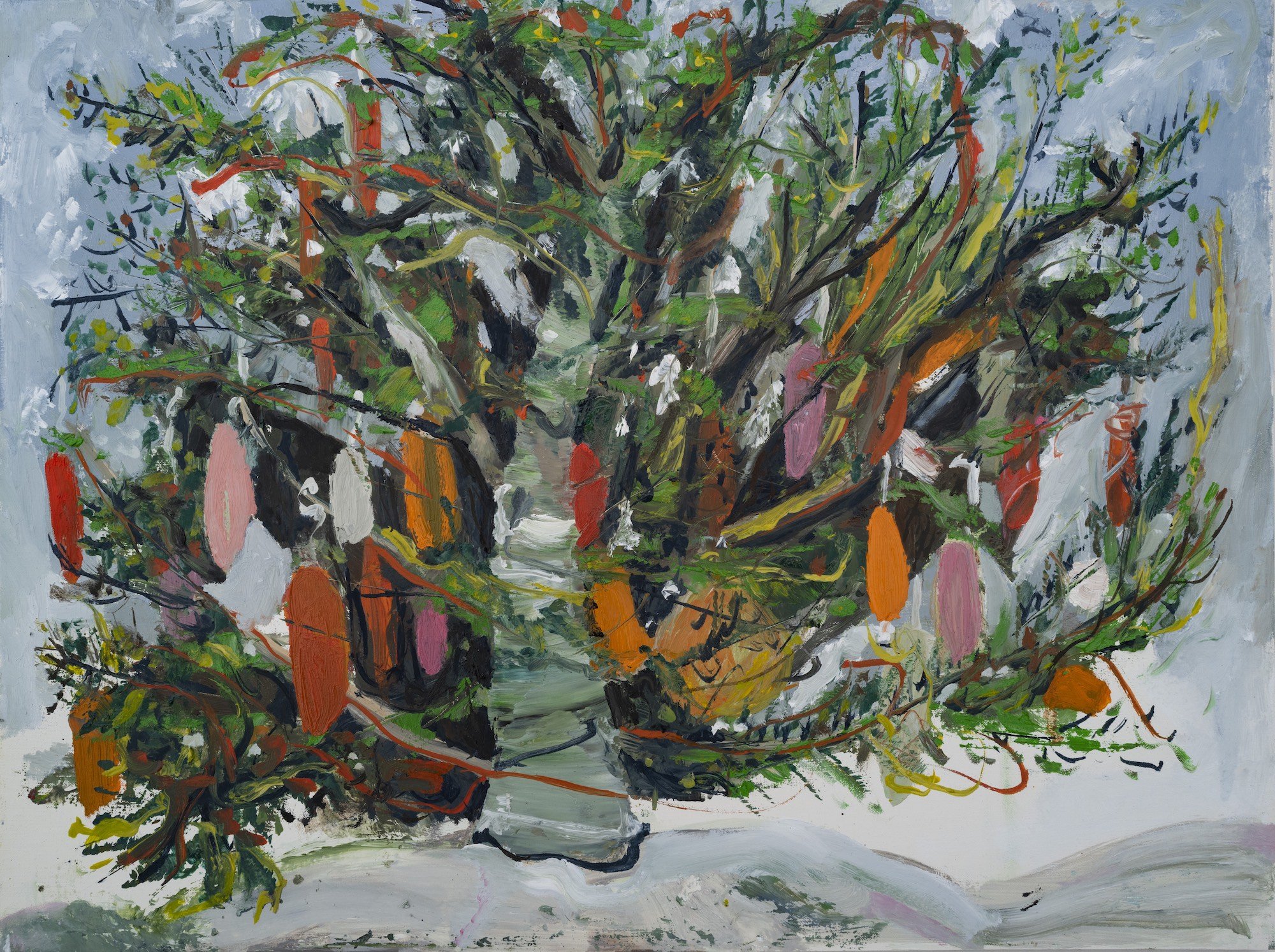 "The Buoy Tree", 2022, oil on linen on aluminum, 12"x16"