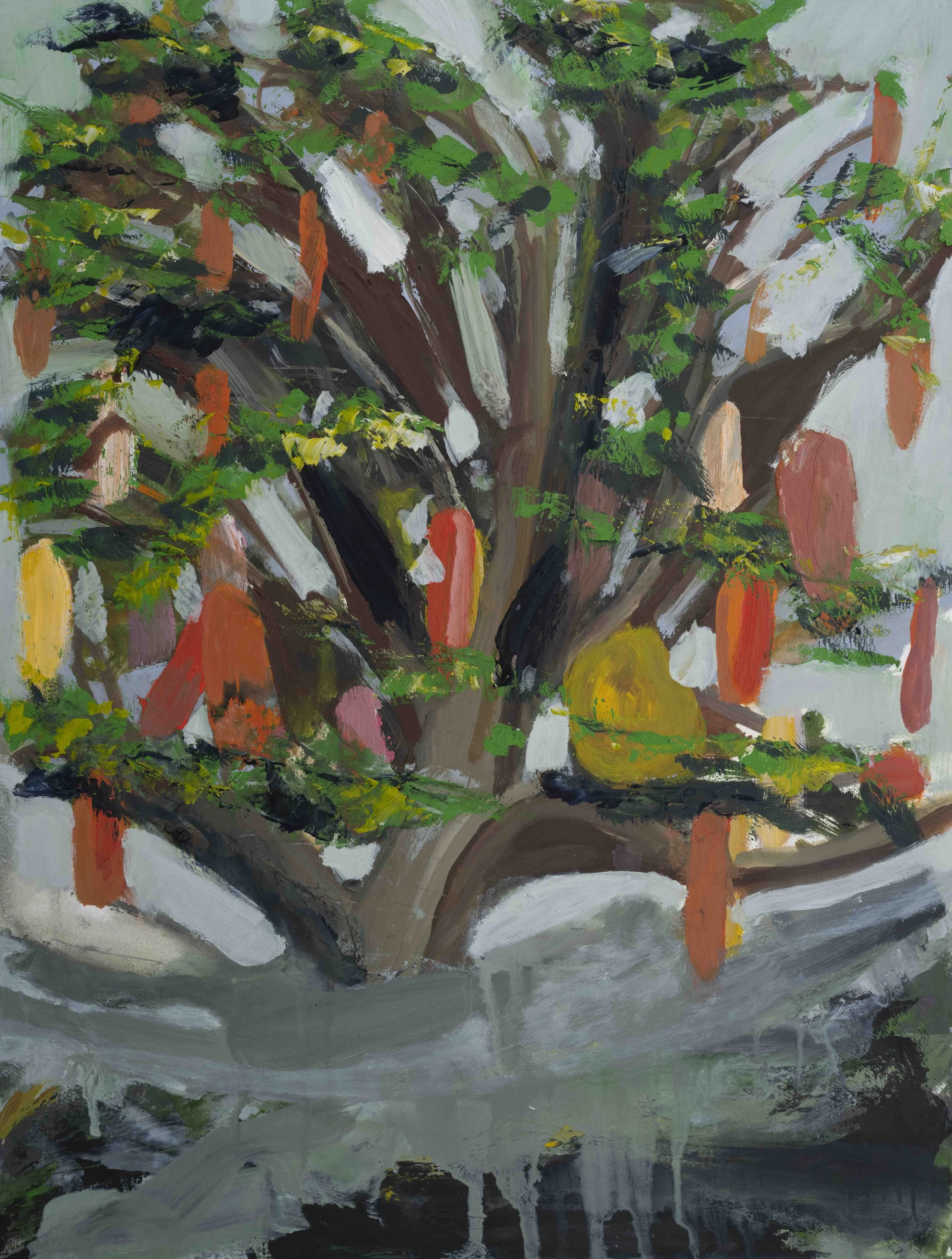 "The Buoy Tree", 2022, oil on paper, 18"x24"