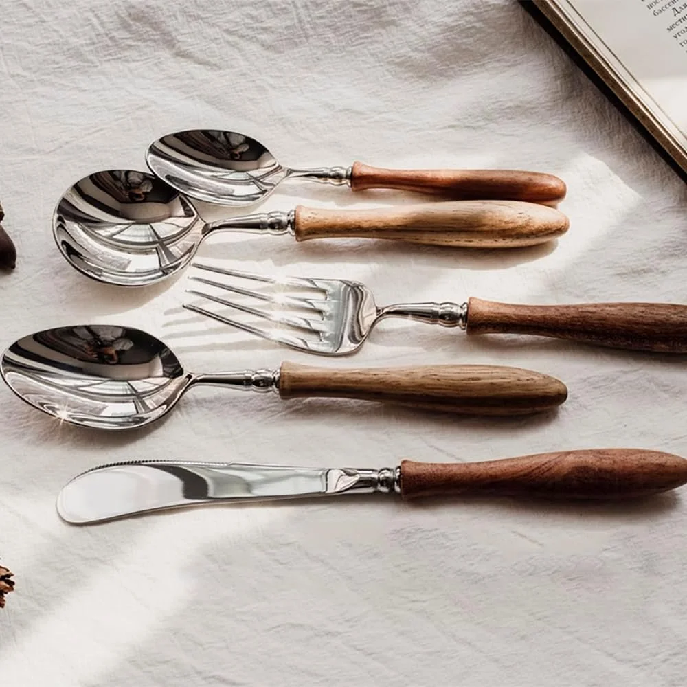Wooden Handle Stainless Steel Flatware Set