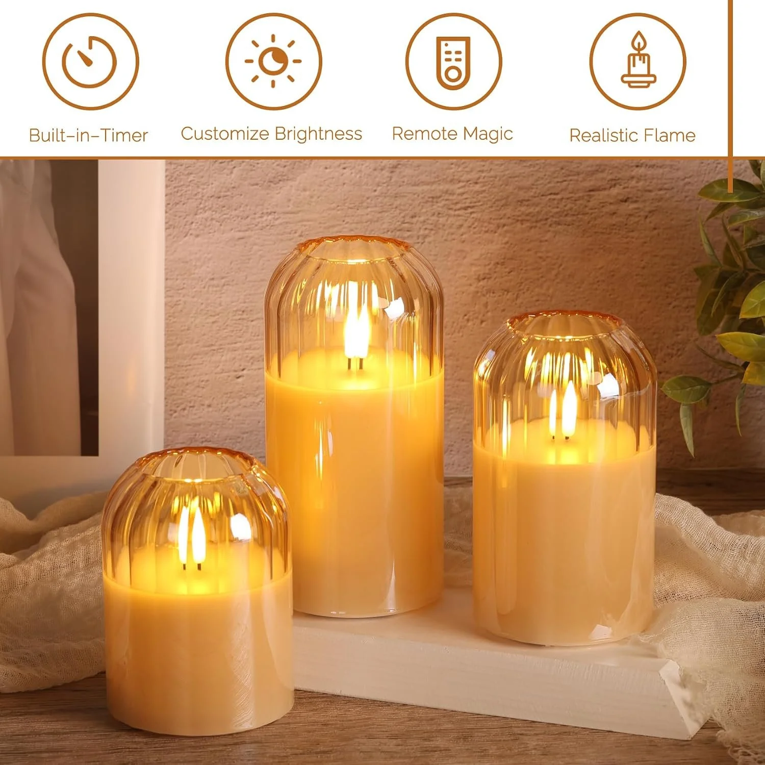 Gold Glass Flameless Candles