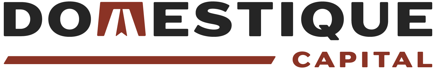 Logo of Domestique Capital, with stylized text in black and brown, featuring a graphic element within the letter A.