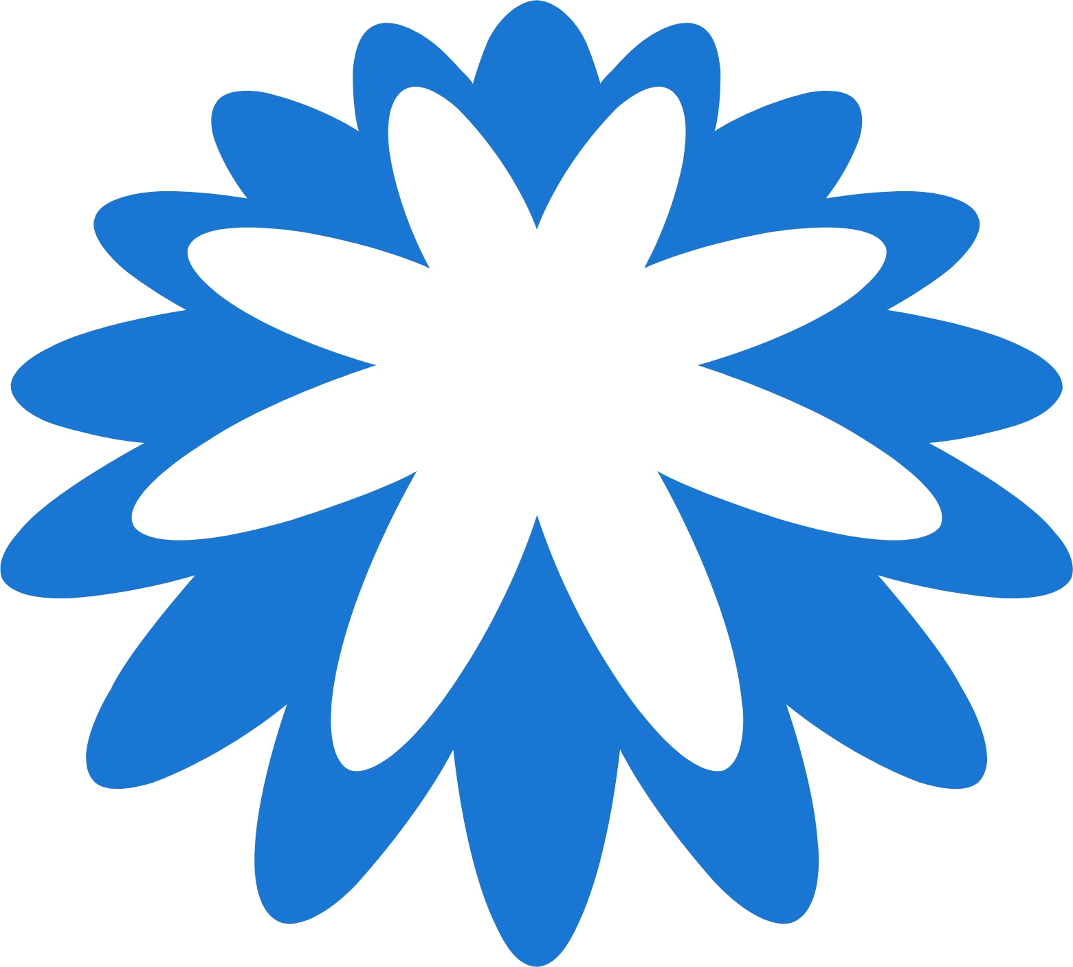 Blue and white stylized flower logo