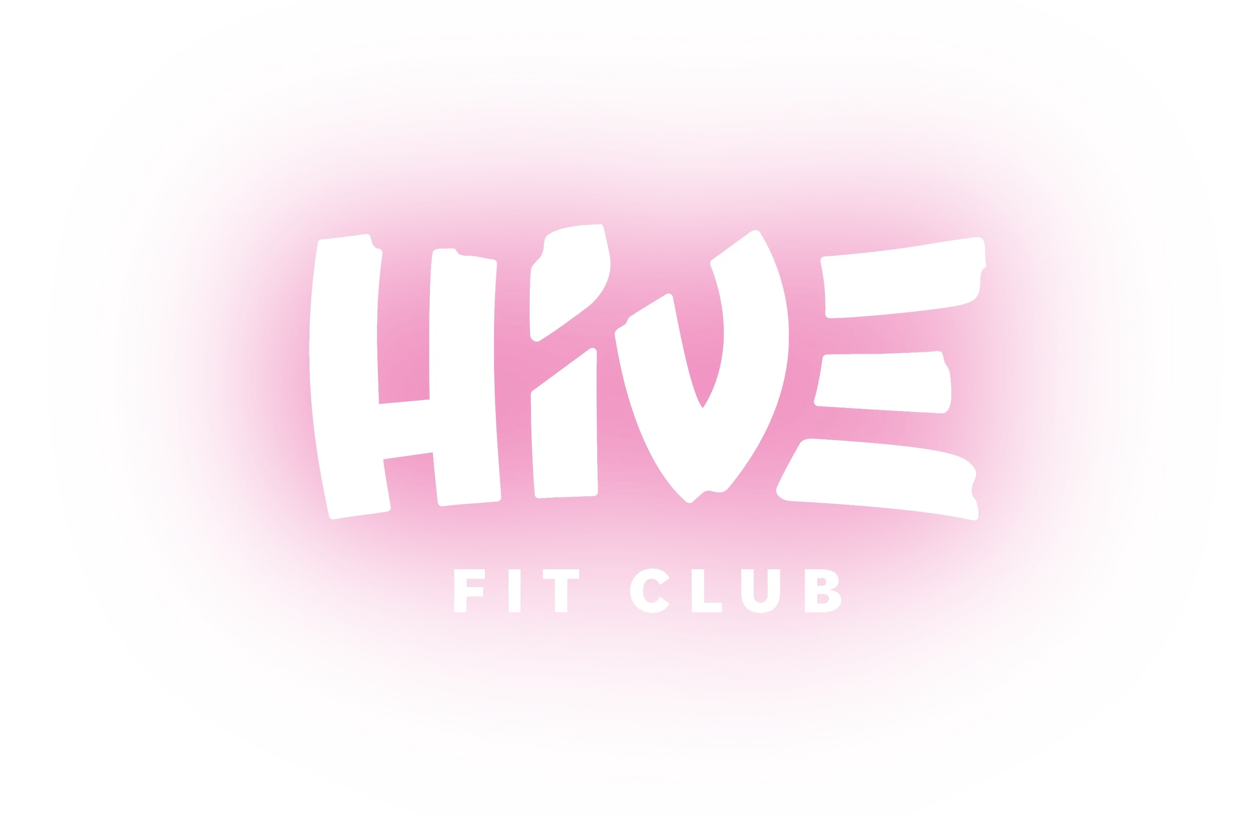 Colorful logo with the words 'HIVE' and 'FIT CLUB' on a pink background with rainbow-like gradient.