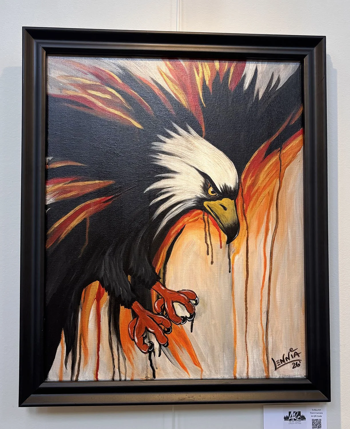 "Through the Fire" by Lennia Daulton.  Acrylic on canvas, 16” x 20”.  $200.