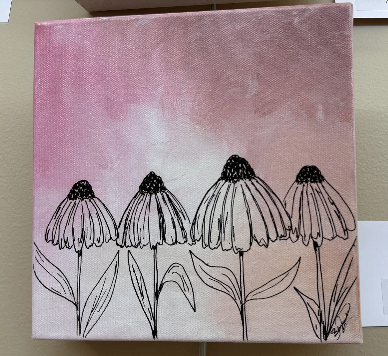 Rudbeckia,
created by Bailey Lankford,
Acrylic,
8”x8”,
$40