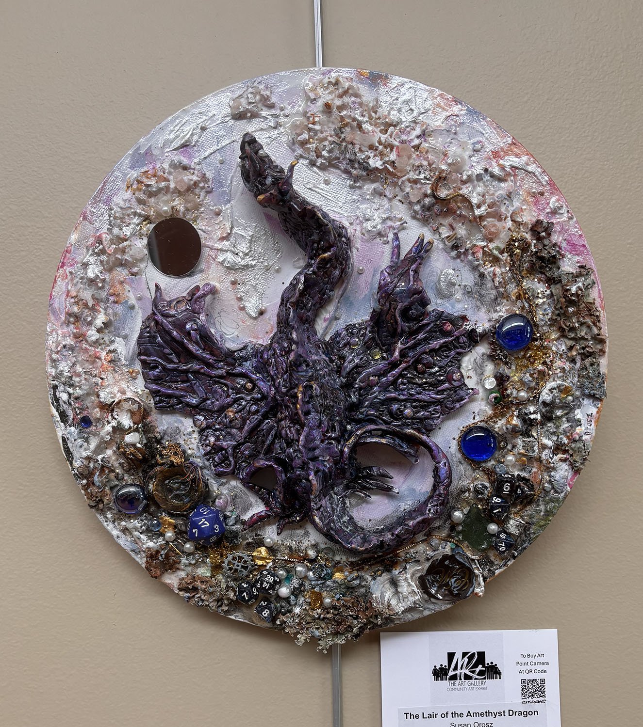 The Lair of the Amethyst Dragon,
Susan Orosz.
Mixed Media,
 12” x 12” ,



$95.00.
