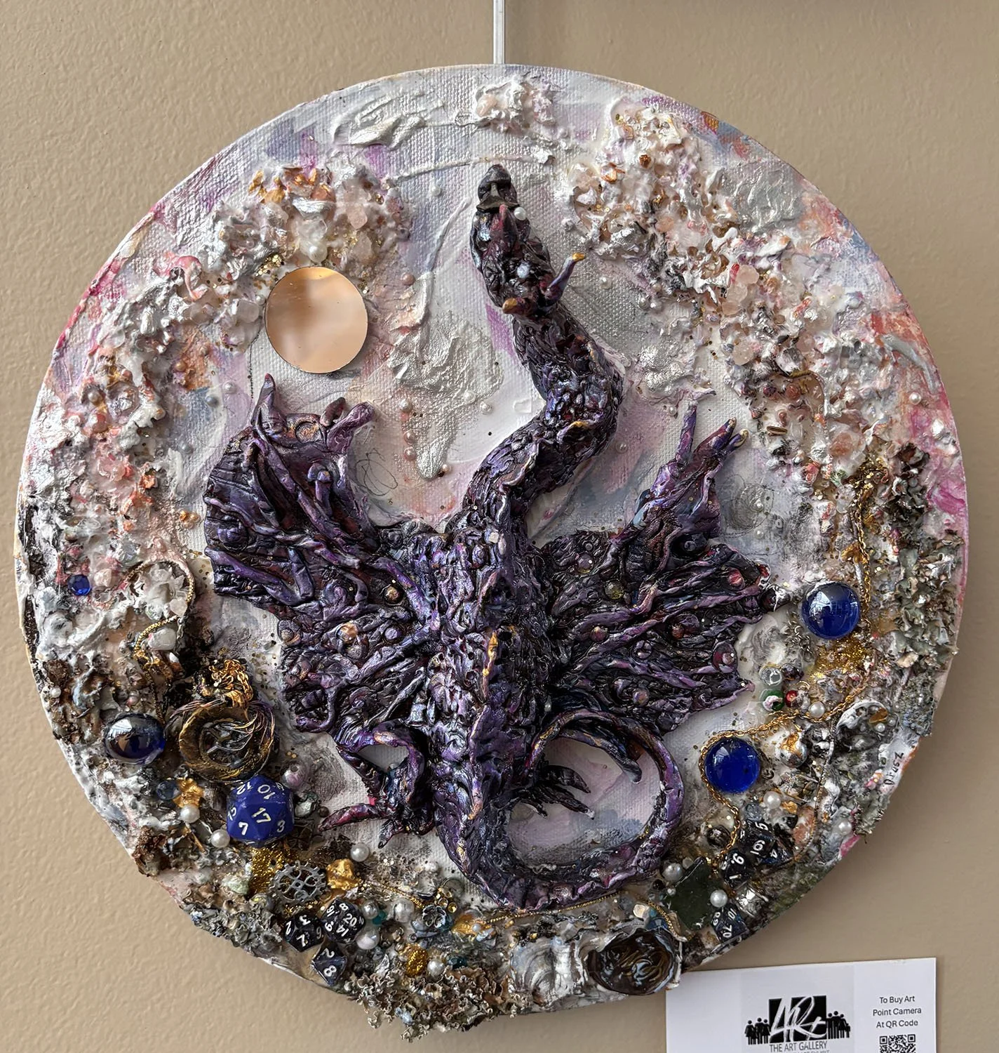 The Lair of the Amethyst Dragon,
created by Susan Orosz,
Mixed Media,
12” x 12”,
95.00.
Embellished print,
12” x 12”,
20.00.