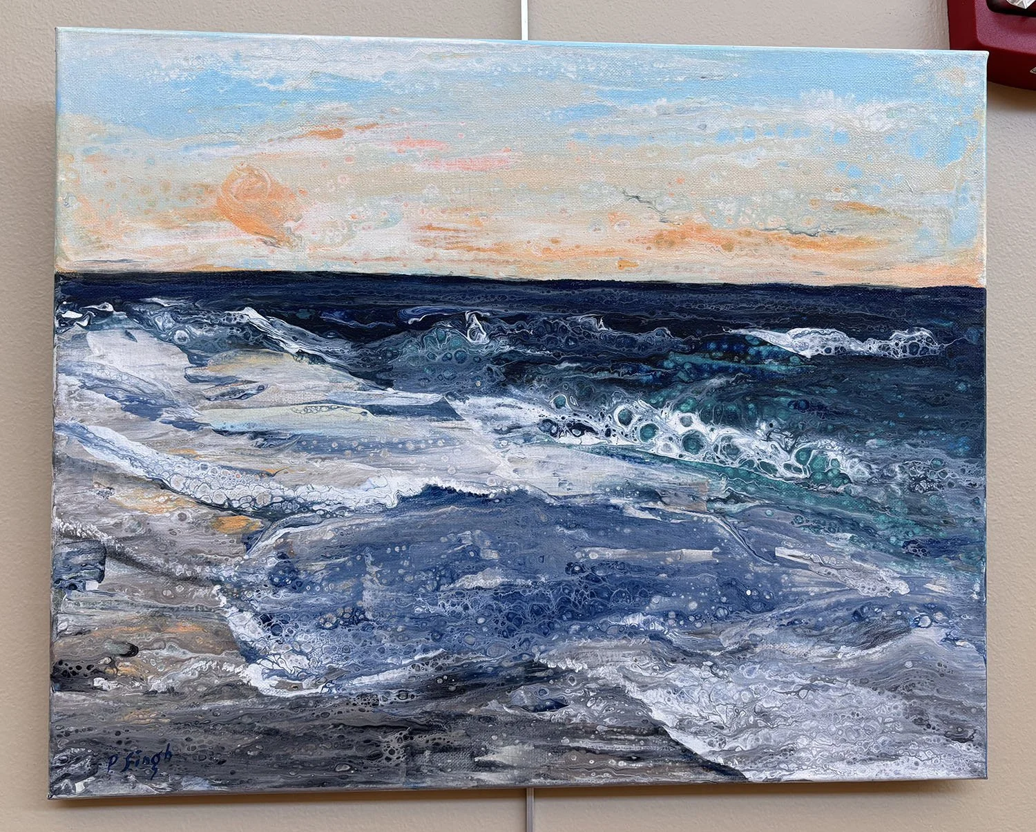 Crashing Waves,
created by Patricia Singh,
Acrylic,
16” x 20”,
$300