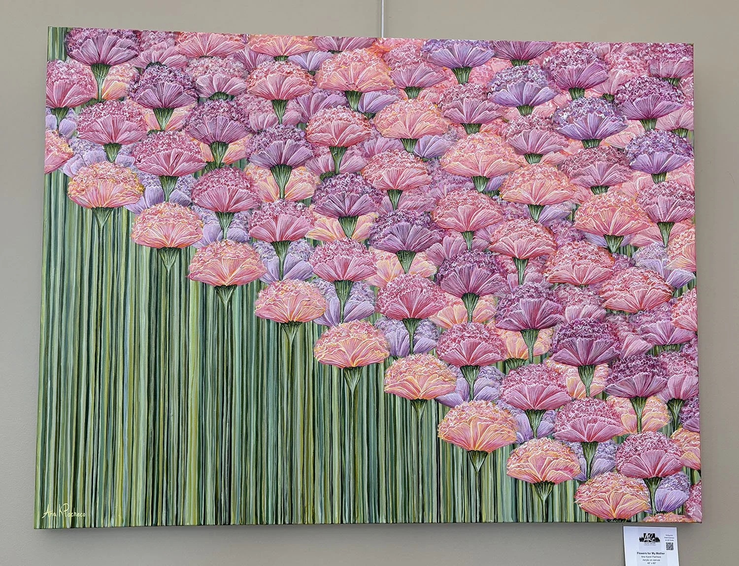 Flowers for My Mother,
created by Ana Karen Pacheco,
Acrylic on canvas,
48” x 60”,