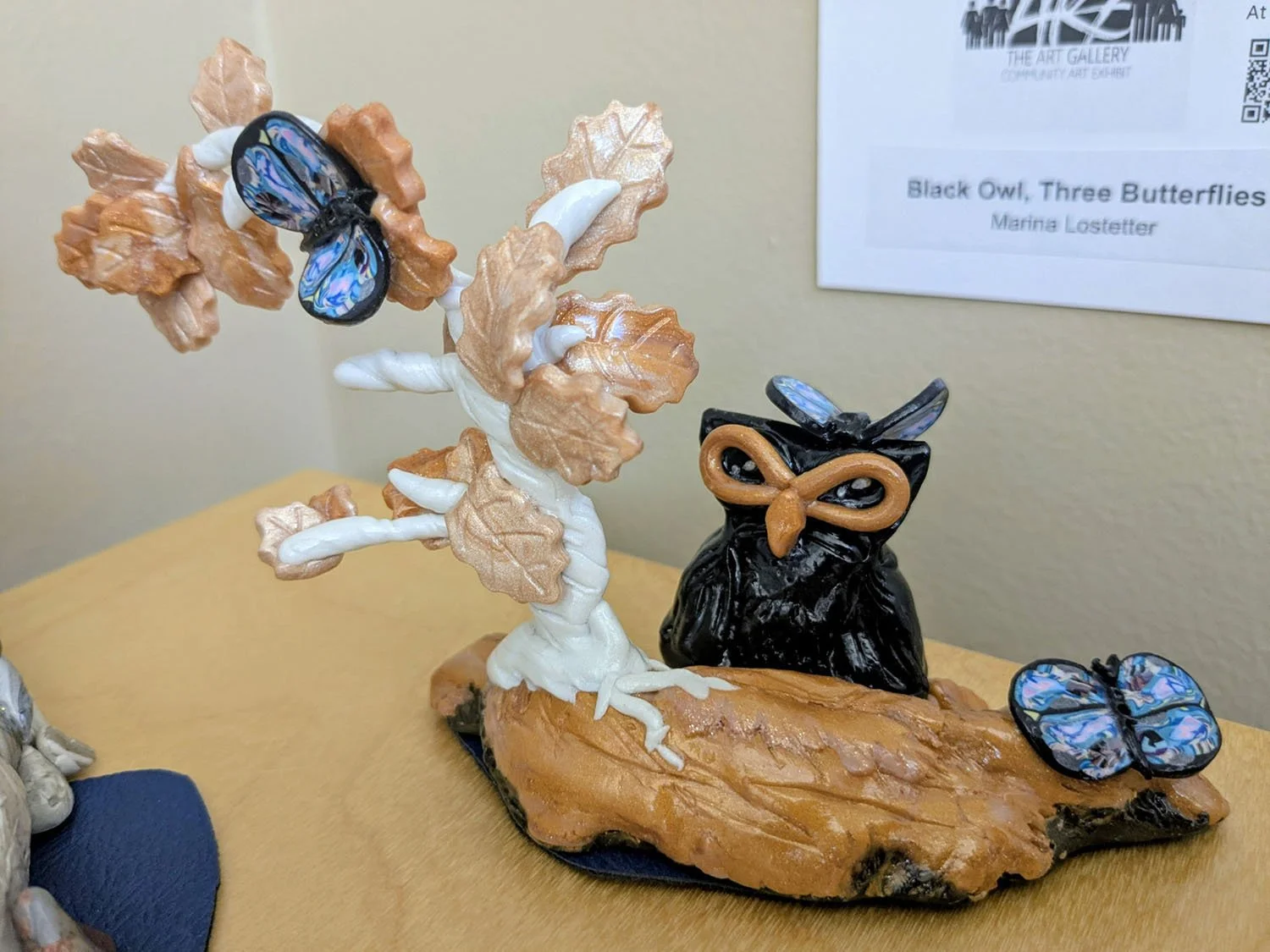 Black Owl, Three Butterflies,
created by Marina Lostetter,
$65