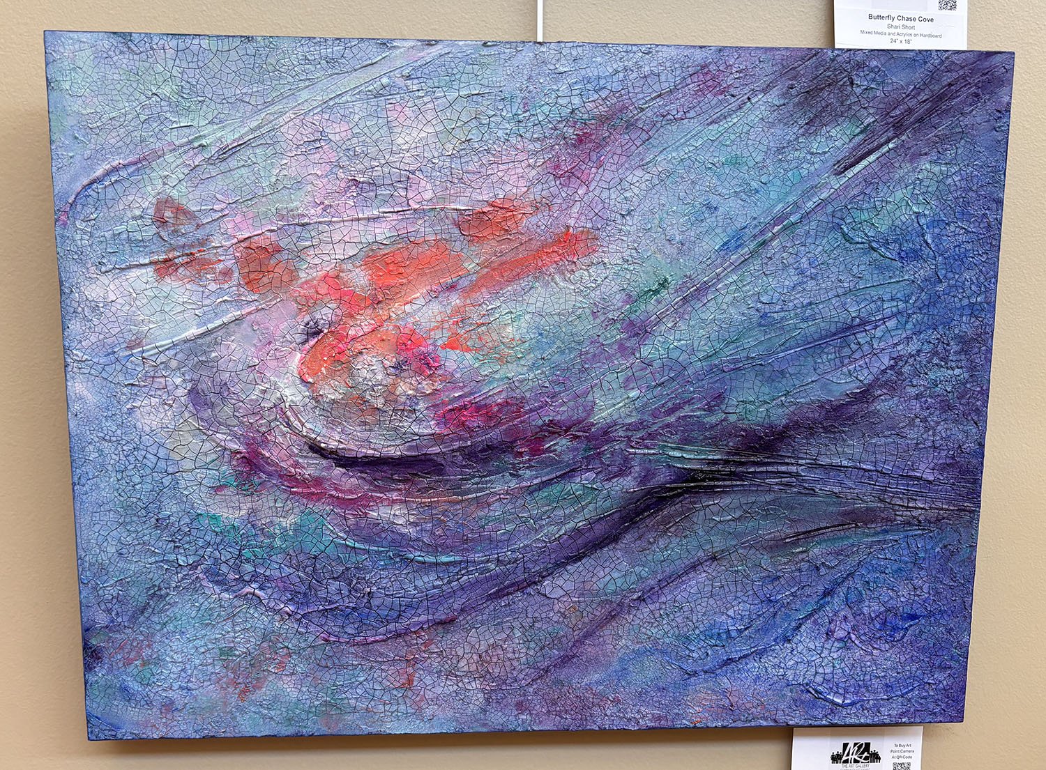 Rain Puddles,
created by Shari Short,
Crackle Paste and Acrylics on Hardboard,
24” x 18”,
$350