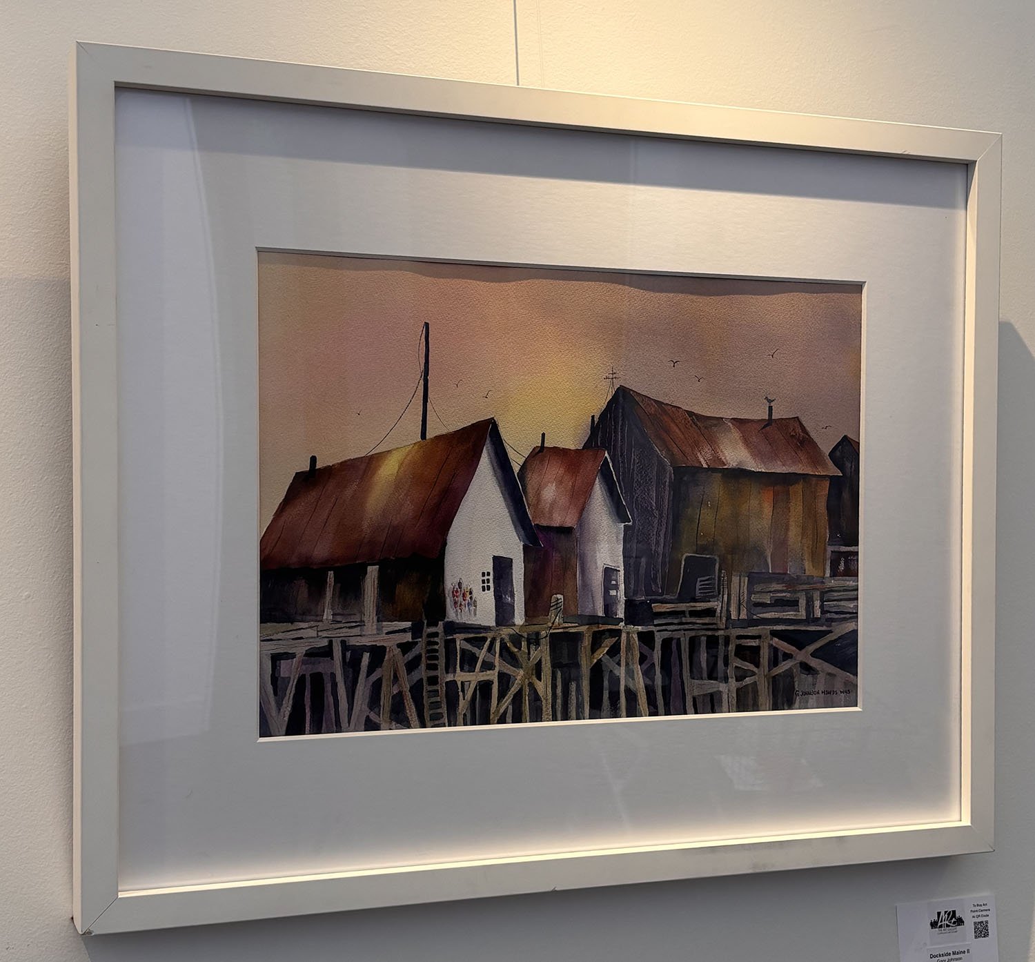 "Dockside Maine II" by Gary Johnson. Watercolor, 25” x 30”.  $459.