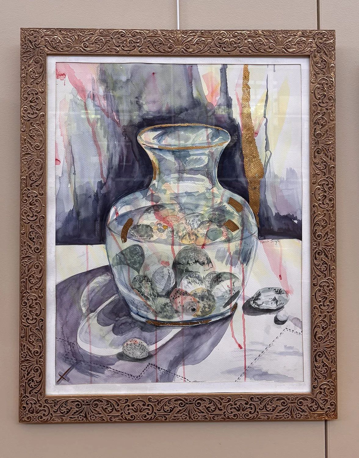 Rock of Ages,
created by Patricia Singh,
Watercolor with Golden Leaf,
28”x 22”,
$575