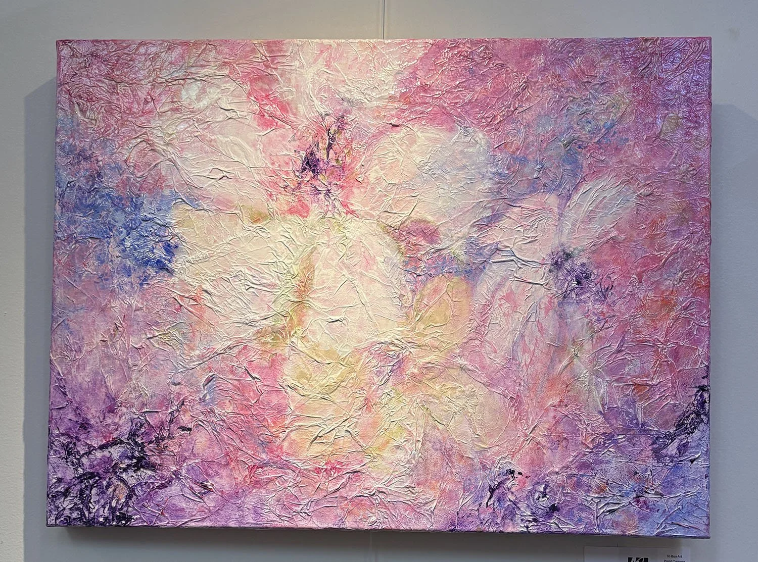 "Springtime Blossoms" by Shari Short. Acrylics on tissue papered canvas, 24” x 18”. 
$300.