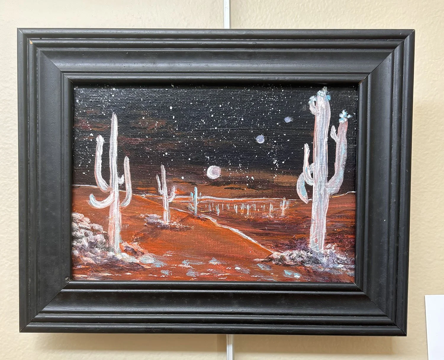 Saguaros On Mars,
Yvonne Daily.
Acrylic,
5" x 7”,


$40.
