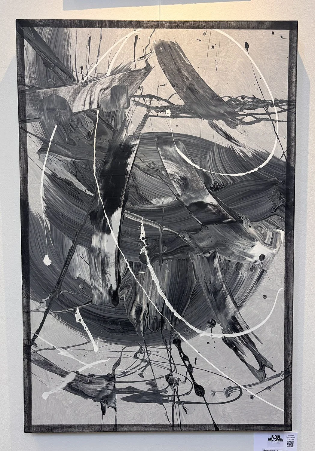 "Monochrome Tempest" by Bailey Lankford. Acrylic, 24” x 36”.  $800.