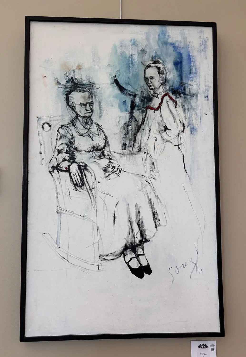 Mother and I,
created by Susan Orosz,
Oil ,
31” x 50”,
Not for sale.   PRINTS ARE AVAILABLE: 
25 ½” x 17 1/4"
canvas framed print,
$250.  Also 12” x 17” paper print,
$35.00.
