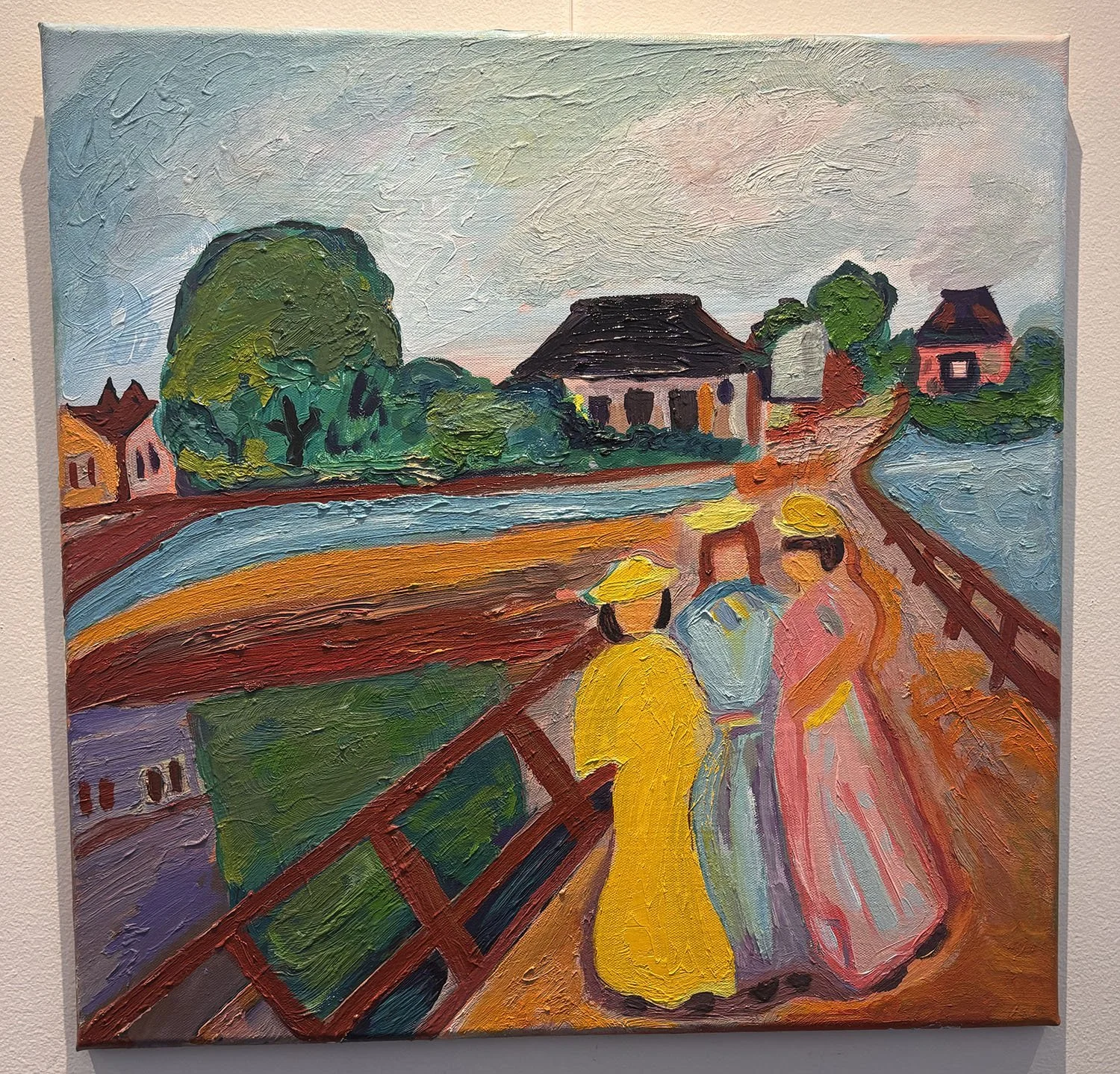 "Three Ladies on the Pier" by Janet Borders. Oil on canvas, 20” x 20” . $229.