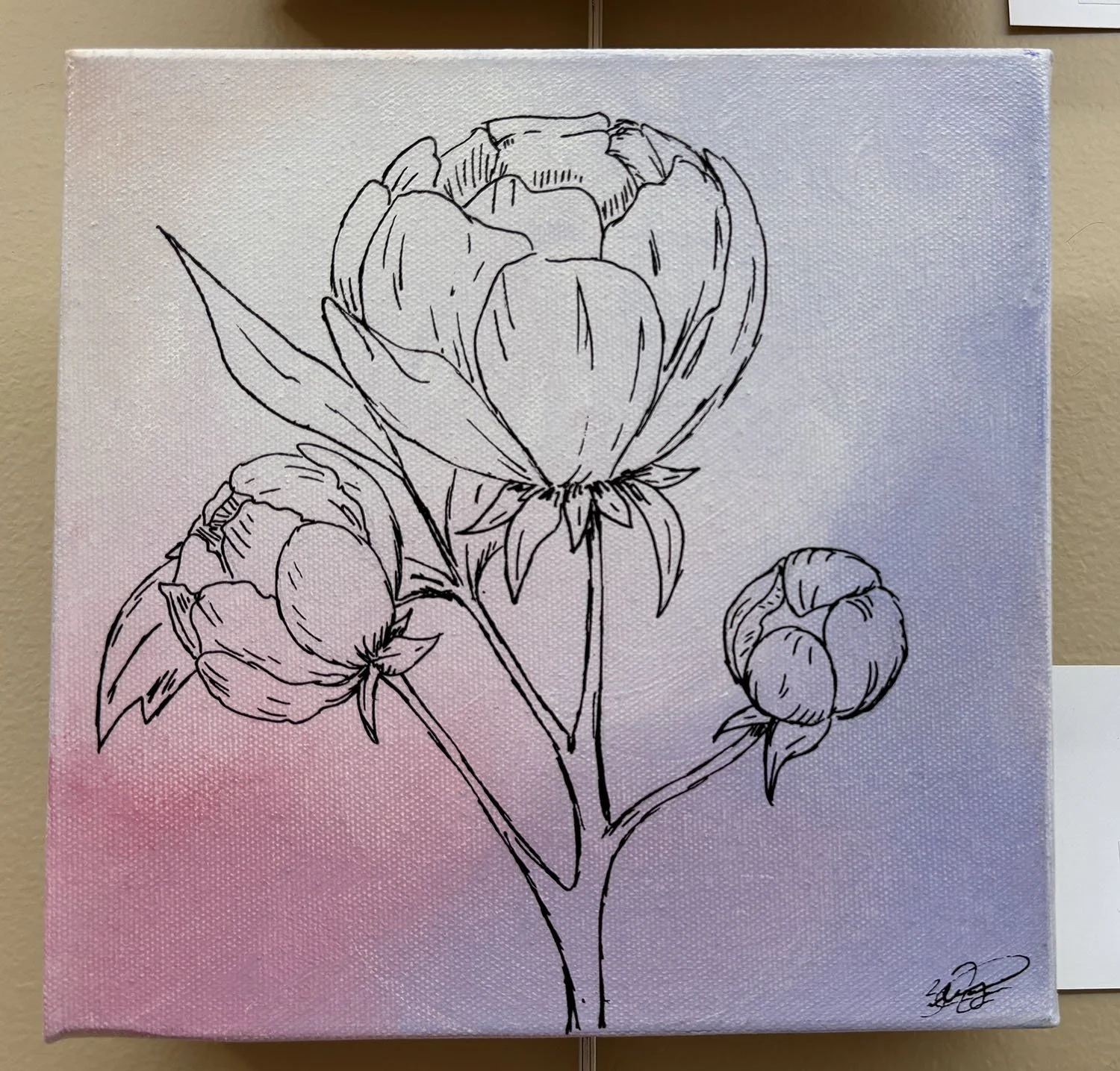 Peony,
created by Bailey Lankford,
Acrylic,
8”x8”,
$40
