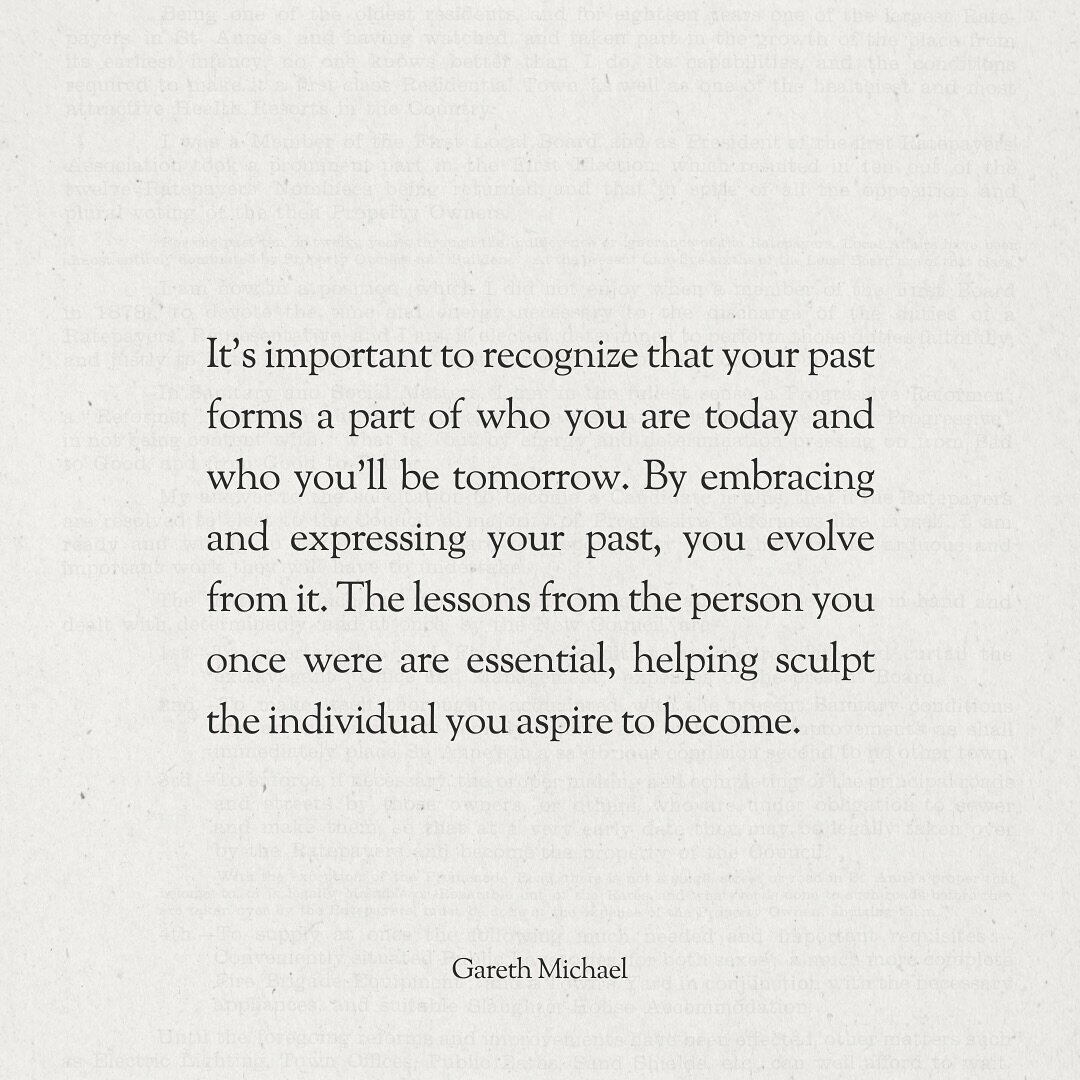 It&rsquo;s important to recognize that your past forms a part of who you are today and who you&rsquo;ll be tomorrow. By embracing and expressing your past, you evolve from it. The lessons from the person you once were are essential, helping sculpt th