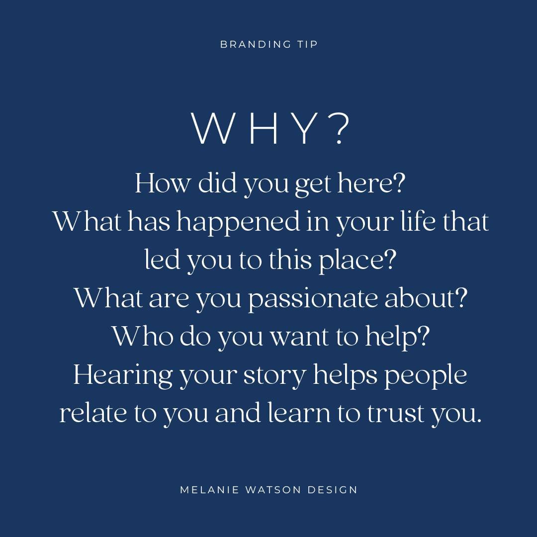 My upcoming #brandingtips offer a glimpse into my Brand Clarity Sessions, mirroring the discussions held during our two-hour workshop.

First up: the significance of your WHY. Your narrative stands as the cornerstone of your brand, conveying how you'