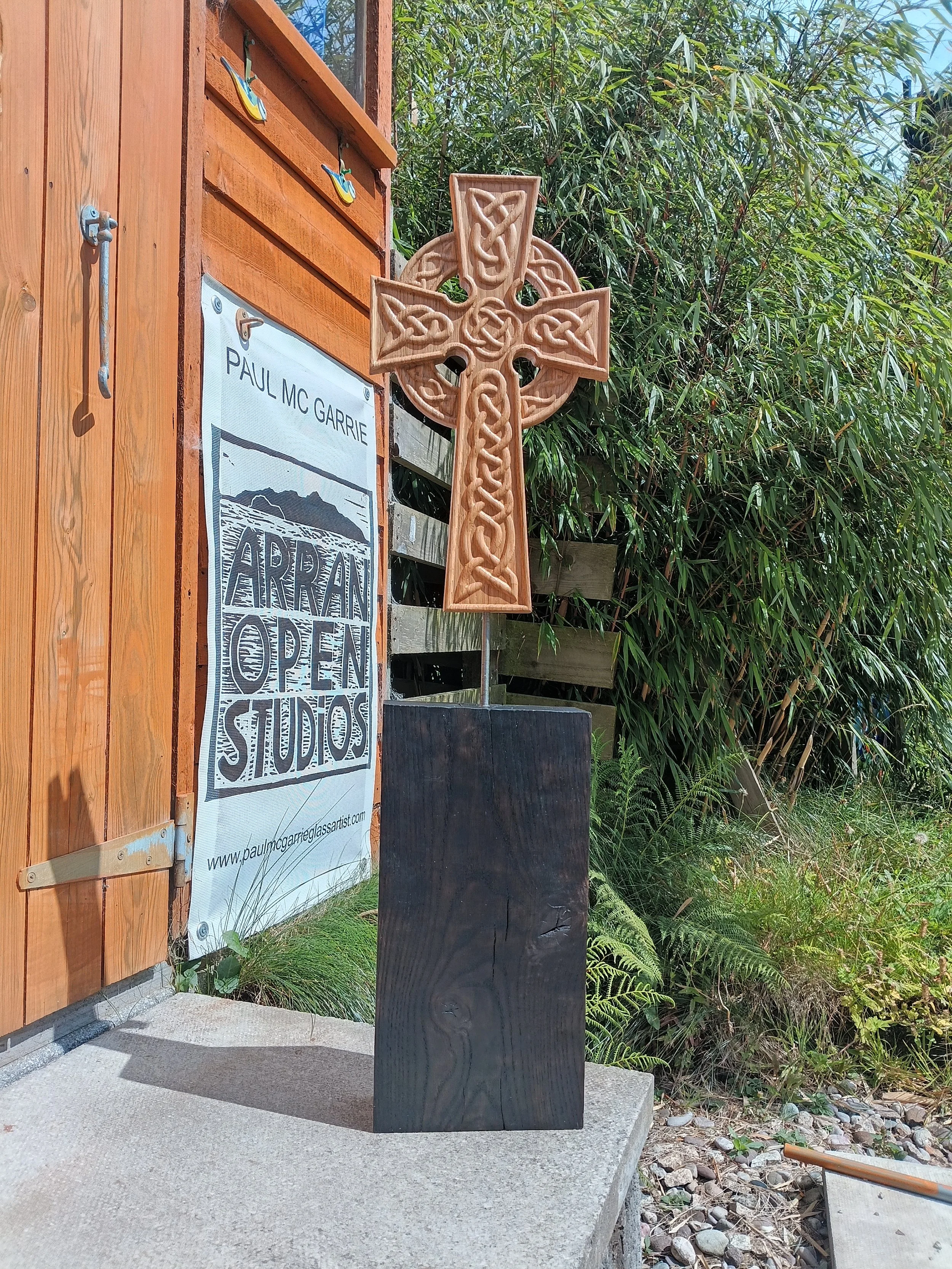 oak celtic cross indoor or outdoor sculpture 