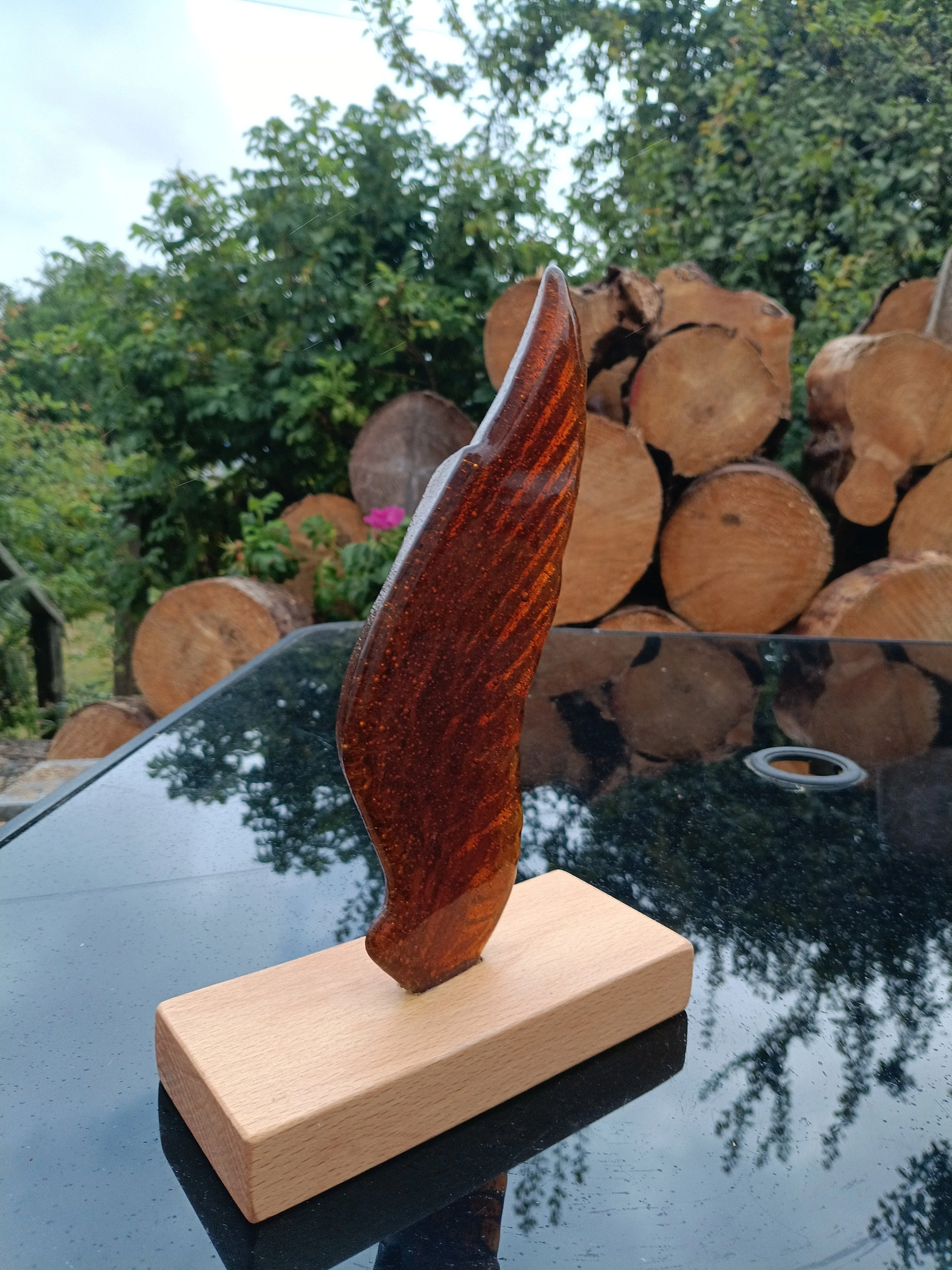 fused glass angel wing medium amber.jpg
