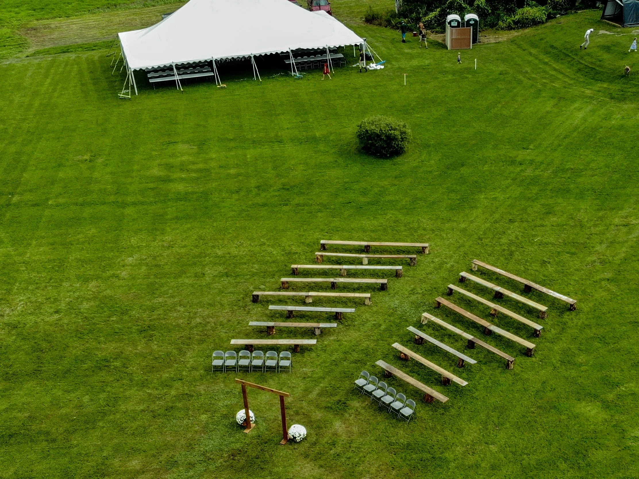 Backyard wedding aerial view