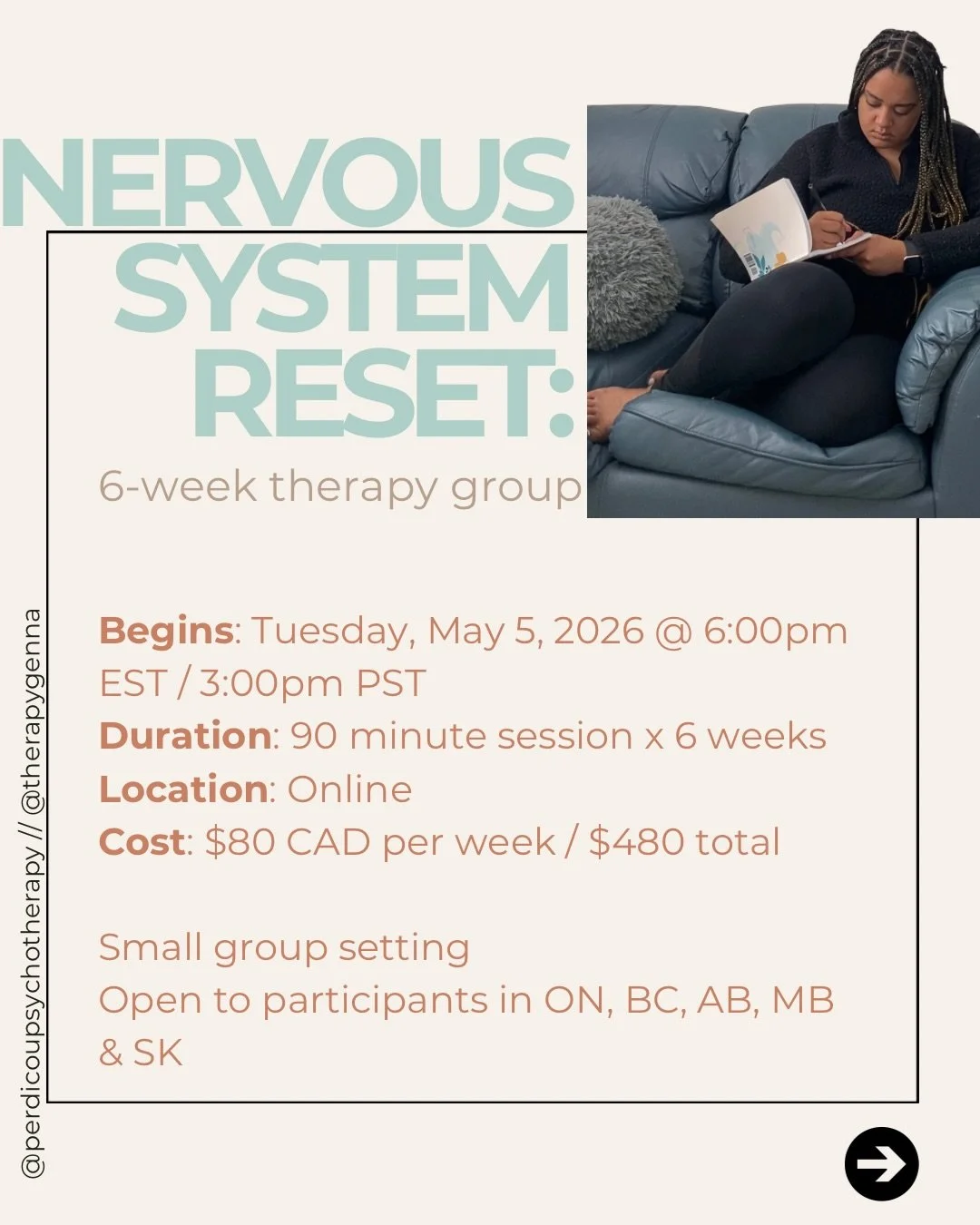 Feeling stressed? 
Hot mess? 
Unsure what to do next? 

Here&rsquo;s your answer: Join @therapygenna for the Nervous System Reset therapy group!🧘🏾&zwj;♀️ 

In this 6-week therapy group you&rsquo;ll learn about how the nervous system responds to str