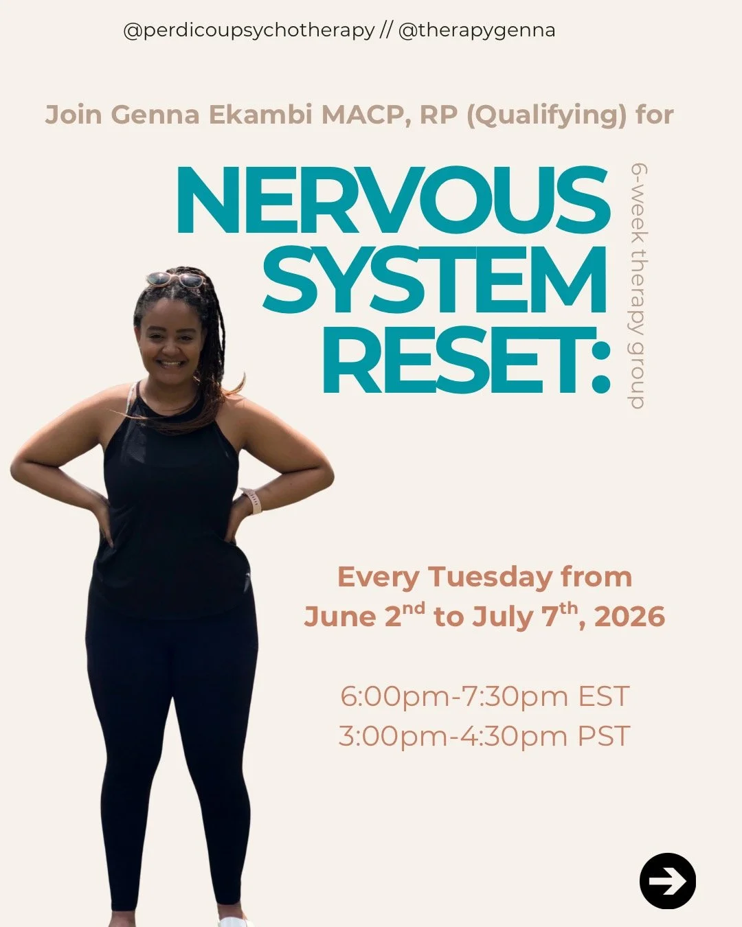 Nervous System Reset is @therapygenna&lsquo;s online group therapy program starting on June 2nd! This 6-week therapy group isn&rsquo;t about getting rid of emotion, but about paying attention to your nervous system to *spend time* with your emotions.