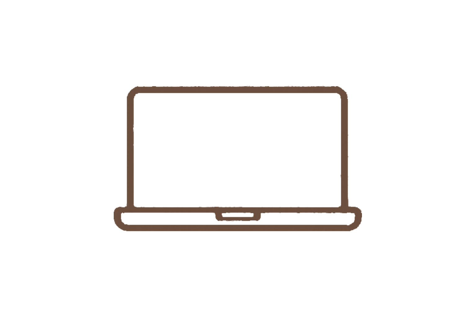 Simple illustration of a laptop computer in brown outline.