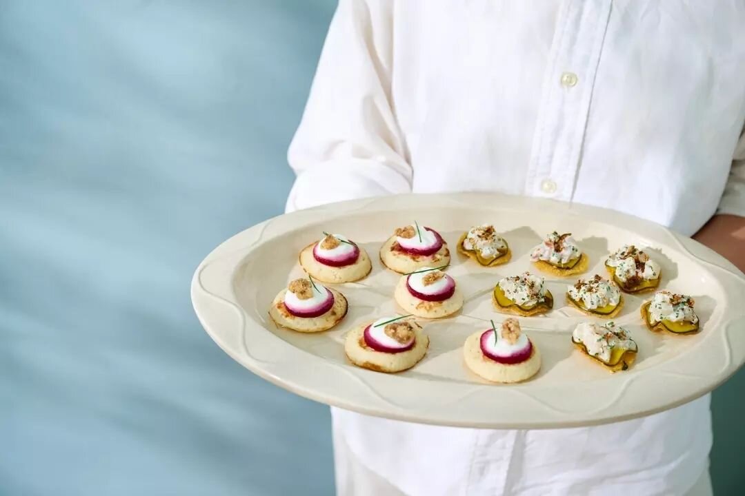 Greet your event guests with this delicious little welcome party of pickled beetroot, goats curd and walnut blinis. Just one in a wonderful range of gourmet canap&eacute;s on the function menu for our upstairs Bluebird Room &amp; Deck venue.