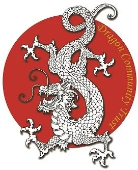 Dragon Community Trust logo, a dragon illustration on a red circle.