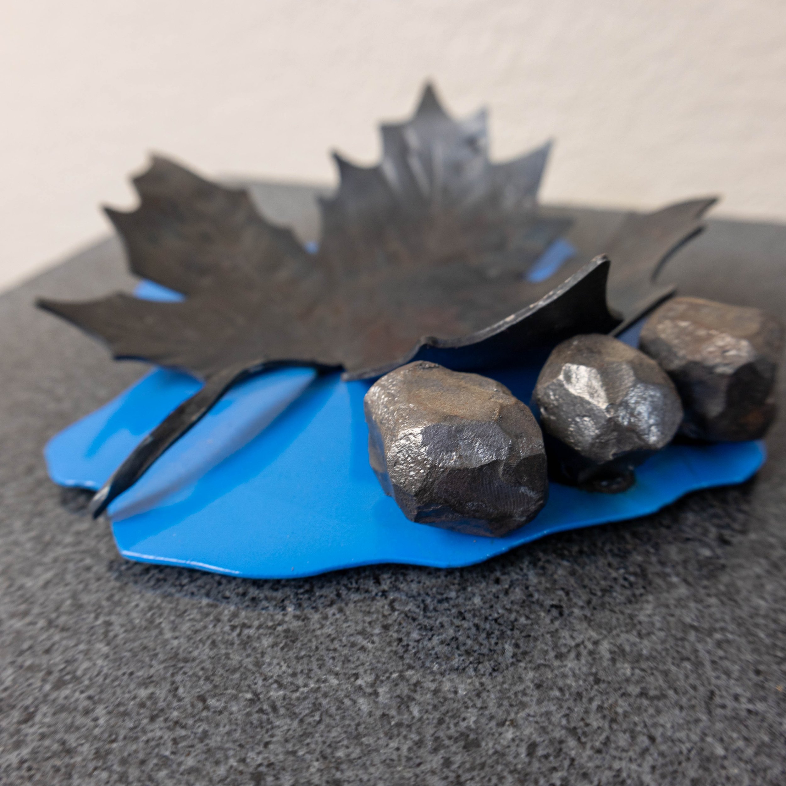 Hand-Forged Metal Leaf with Rock Accents