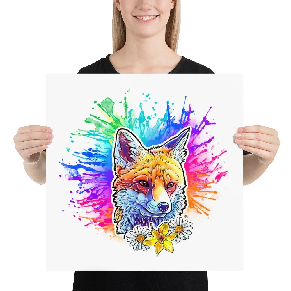 Rainbow Fox Watercolor Splash (print) — Kirsten McKenzie - Fantasy 3D ...