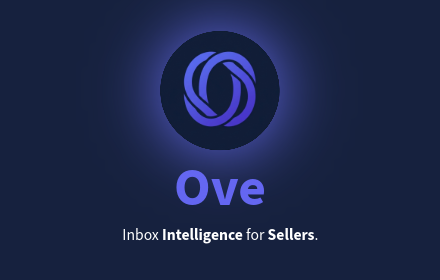 Ove logo with a stylized knot inside a circular shape, and the text 'Ove' below it, with the tagline 'Inbox Intelligence for Sellers.'