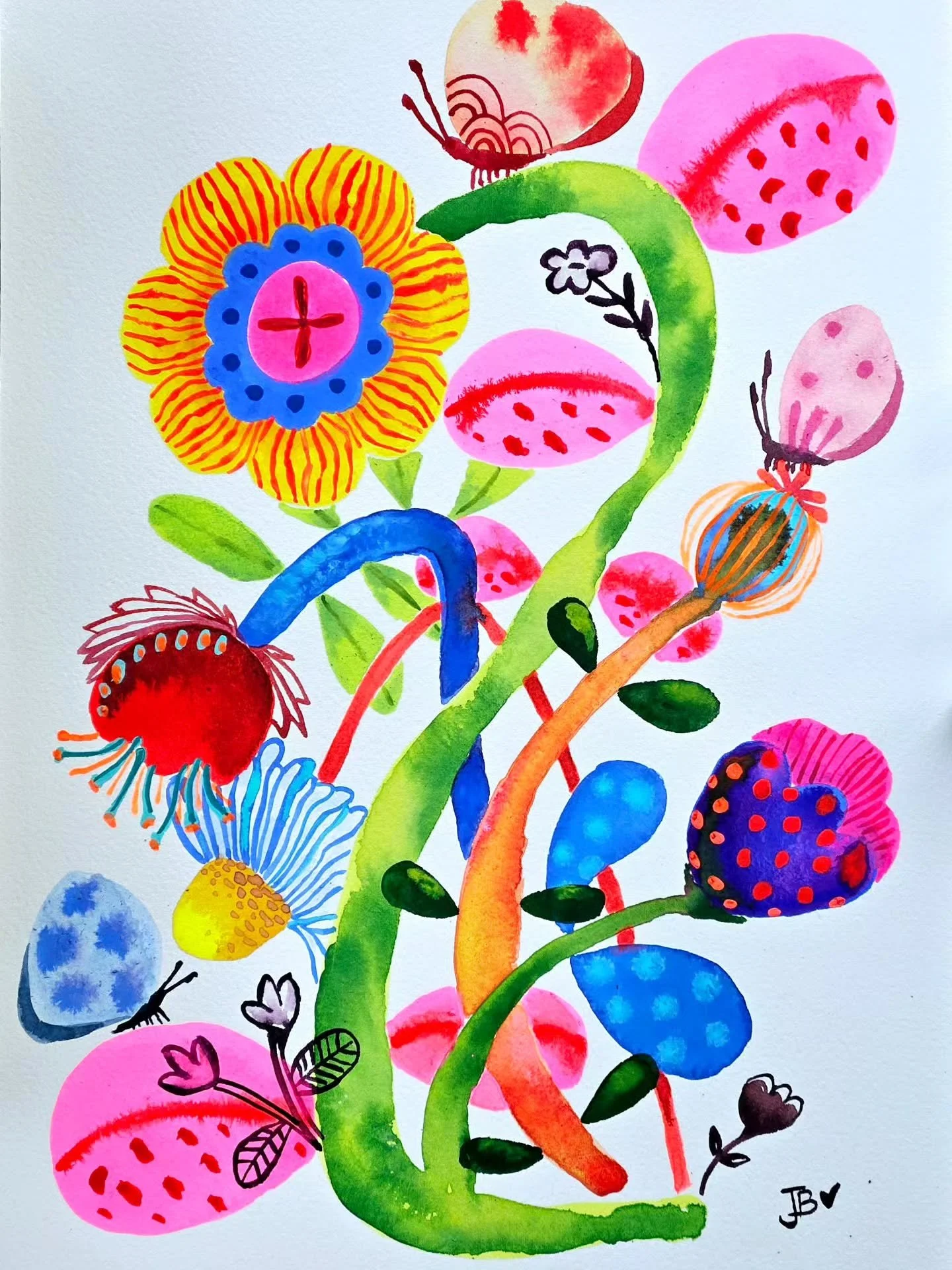 Whimsical flowers and butterflies painting along with @helen_dardik and her Botanical Happiness online course.  Helen, her course, her art and her use of colour make my heart sing - so joyful!

#fizzbubbleartanddesign #artist #joyful #brightandhappy 