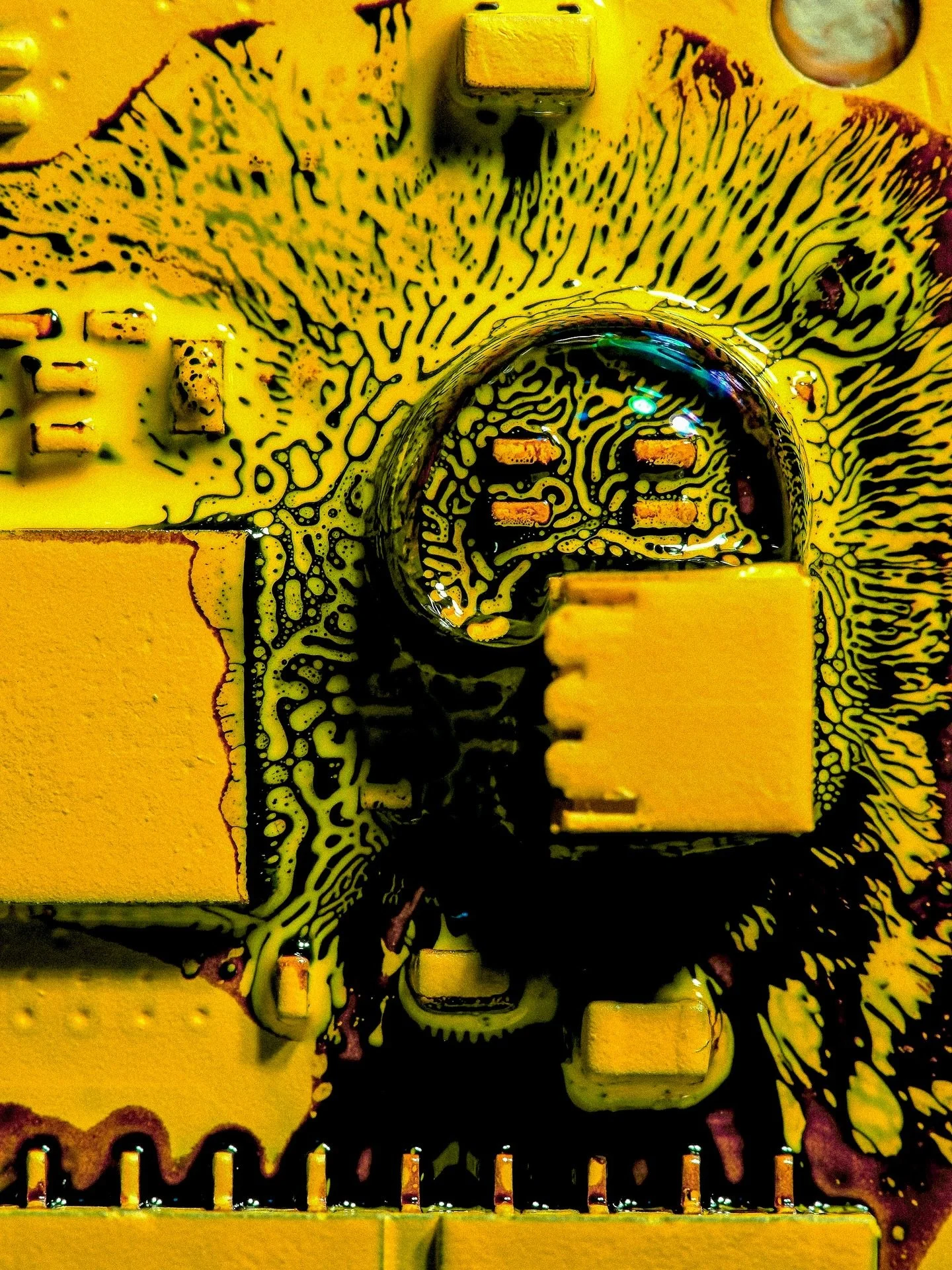🟡 I really like yellow. Here&rsquo;s a set of some old and new stills from my sesssions. No CGI, no AI, just ferrofluid and ink on various surfaces. Captured with a microscope or a macro camera. Real size 1-25mm