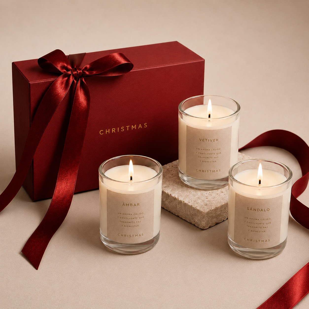 Regalo navideño con velas y elegancia.png