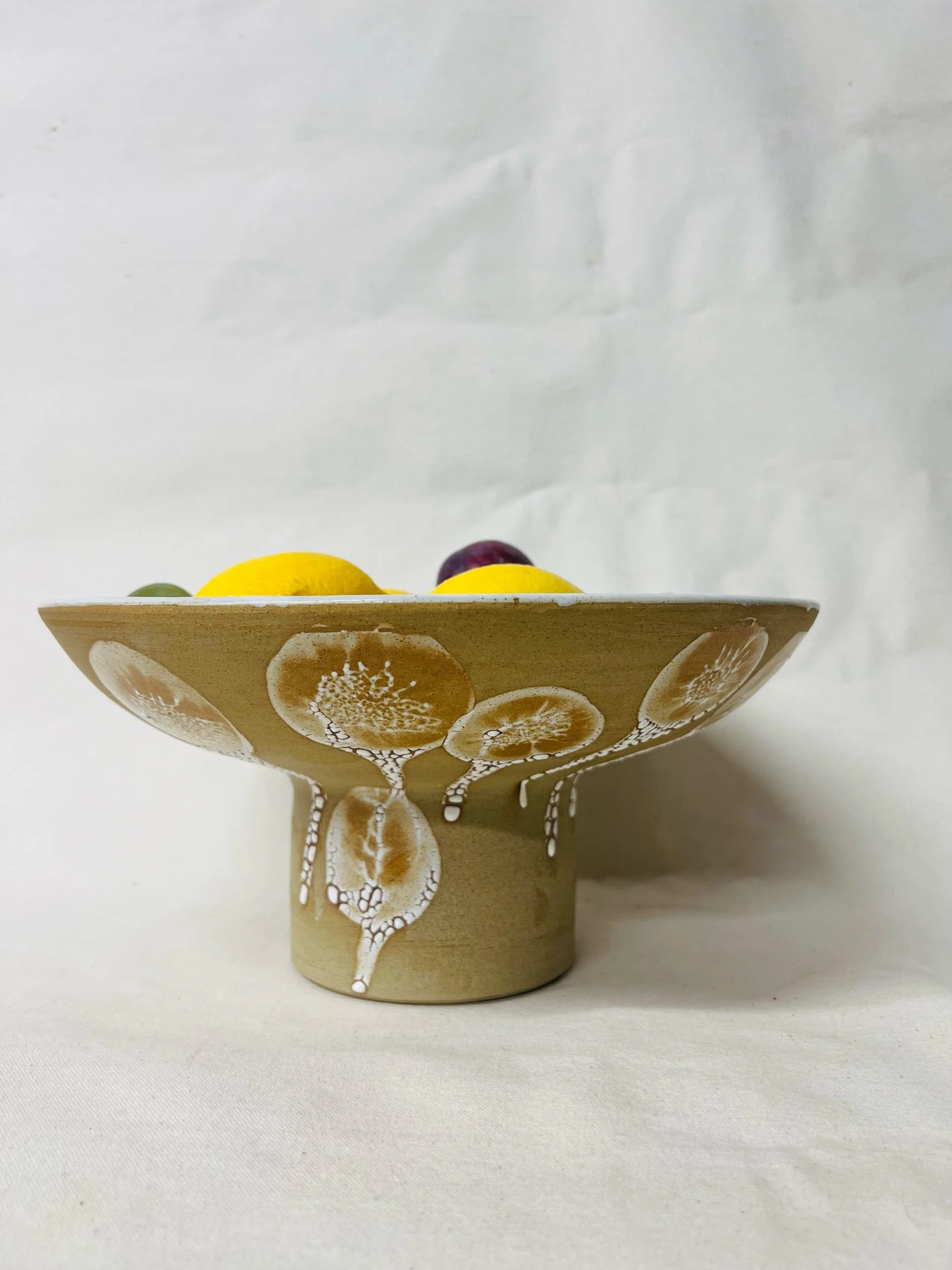 Handmade pedestal bowl, handmade fruit bowl, white fruit bowl, statement pottery. Handmade pottery made in Scotland. Modern rustic pottery. Modern rustic homewares.