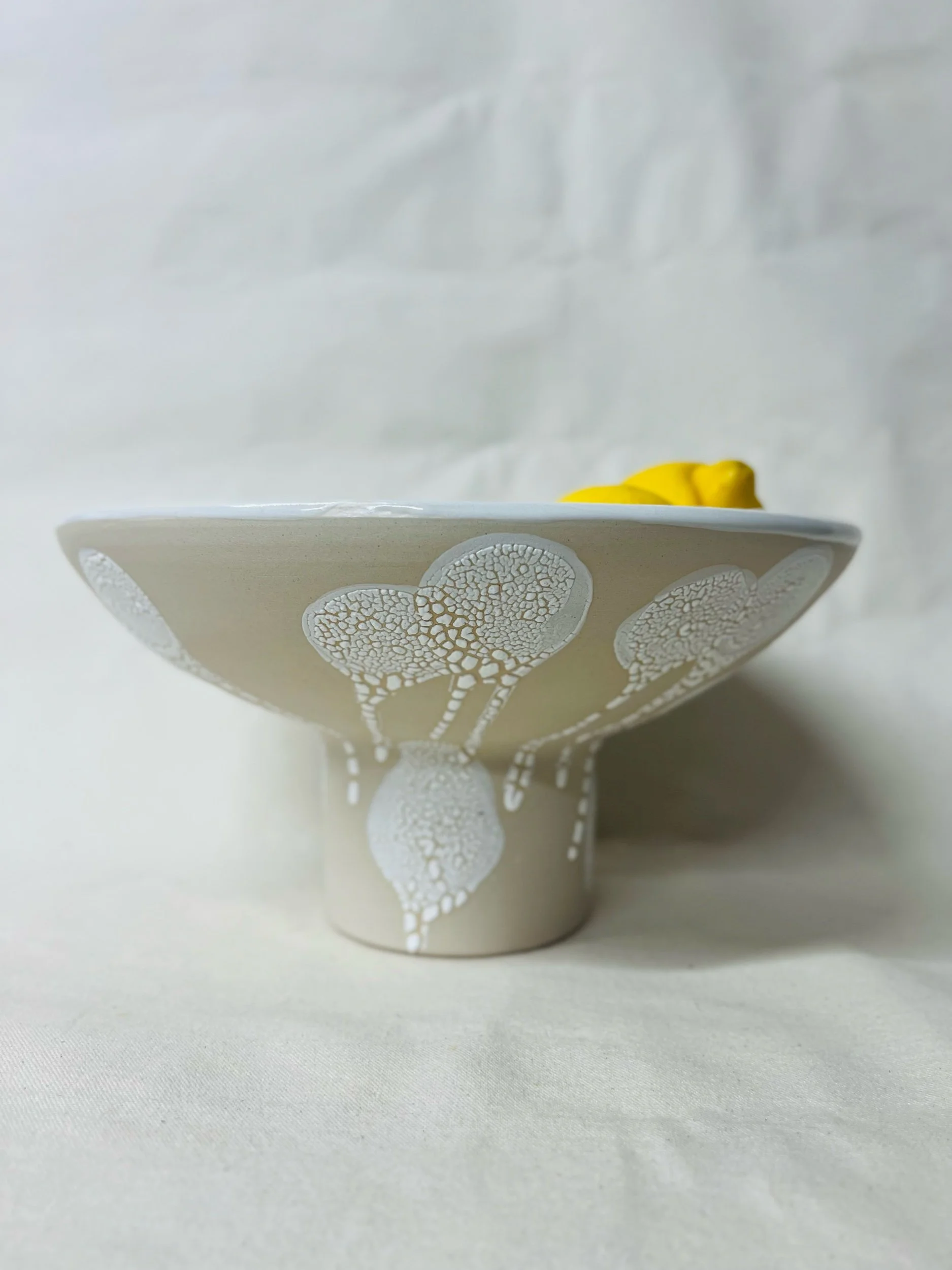 Handmade pedestal bowl, handmade fruit bowl, white fruit bowl, statement pottery. Handmade pottery made in Scotland. Modern rustic pottery. Modern rustic homewares.