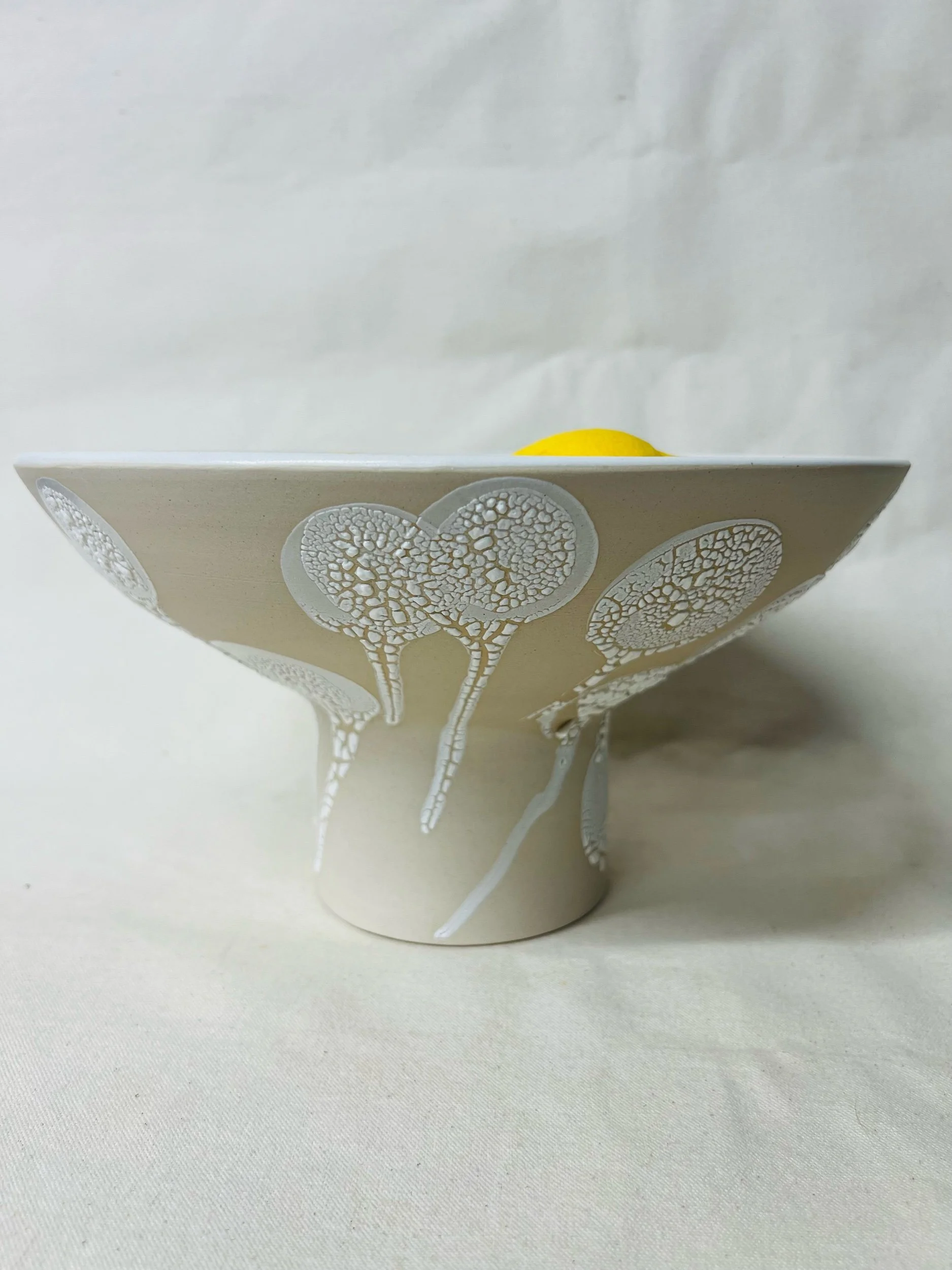 Handmade pedestal bowl, handmade fruit bowl, white fruit bowl, statement pottery. Handmade pottery made in Scotland. Modern rustic pottery. Modern rustic homewares.