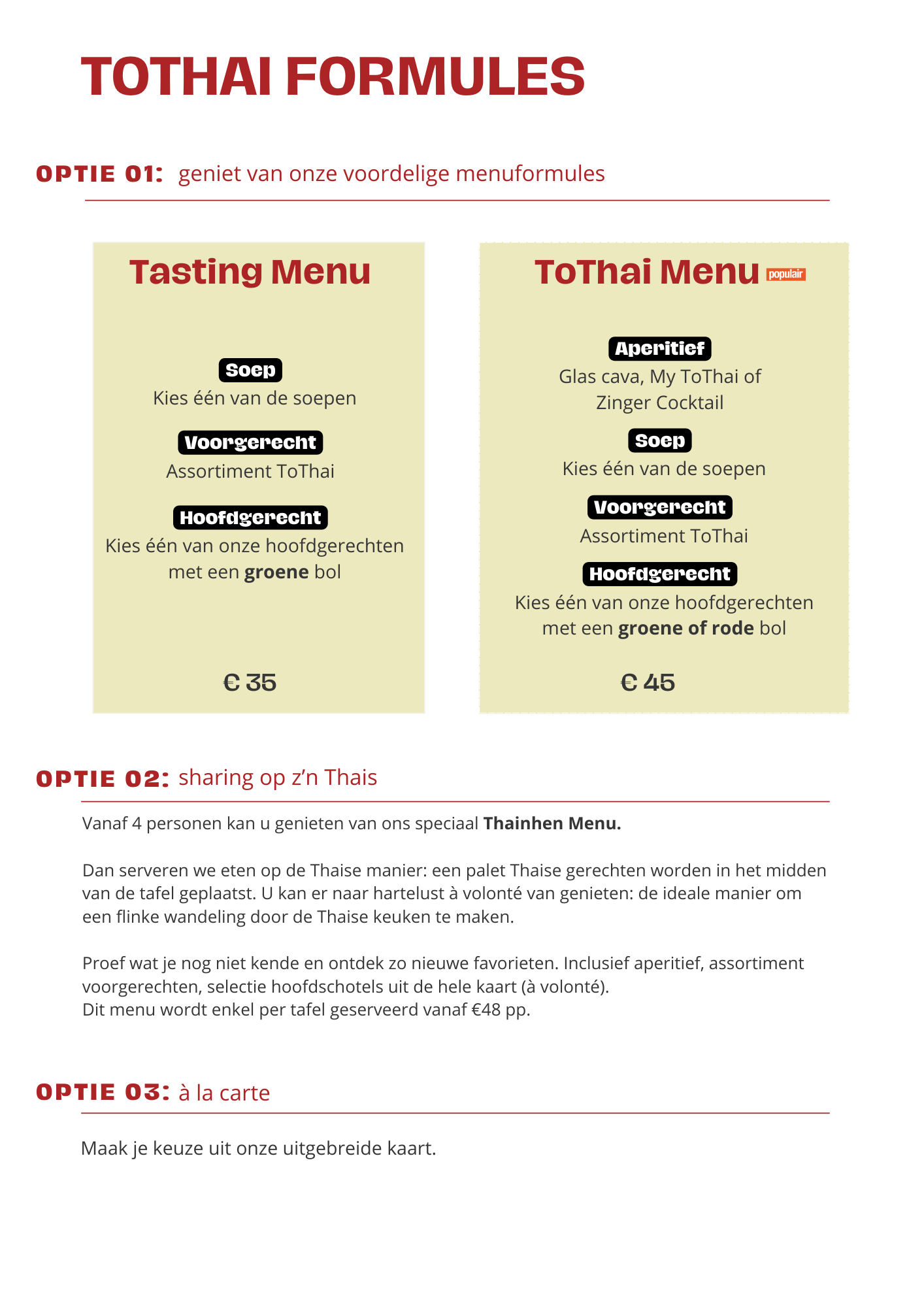 ToThai Tienen Menu 2026