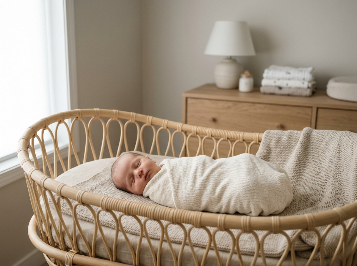 Newborn baby safely swaddled for sleep