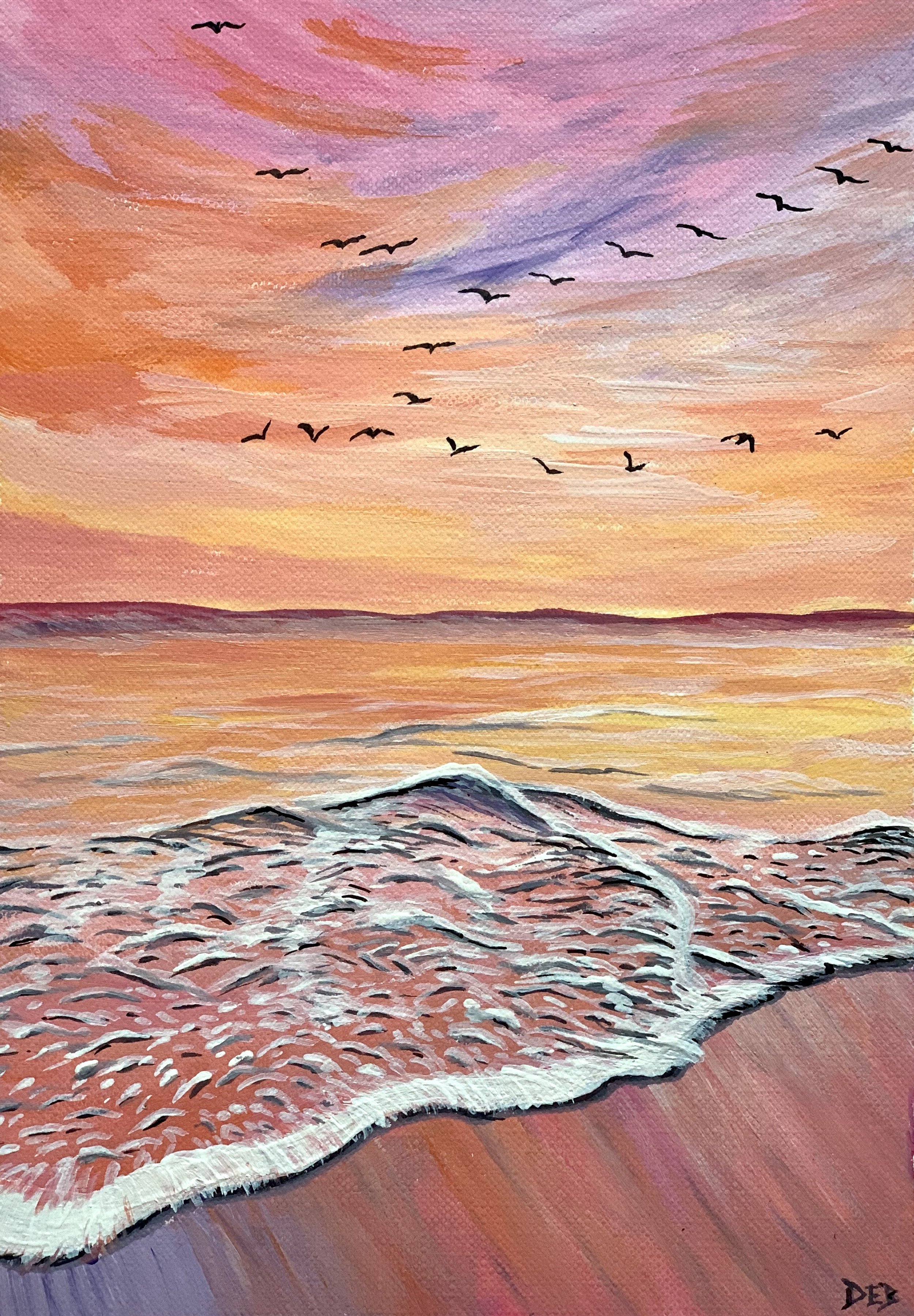 Pink Waves Beach | Acrylic Painting
