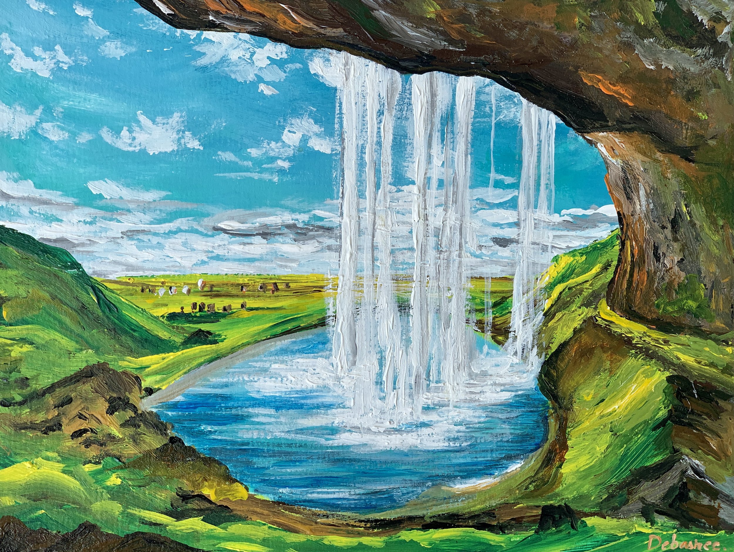 Iceland Waterfall | Acrylic Painting