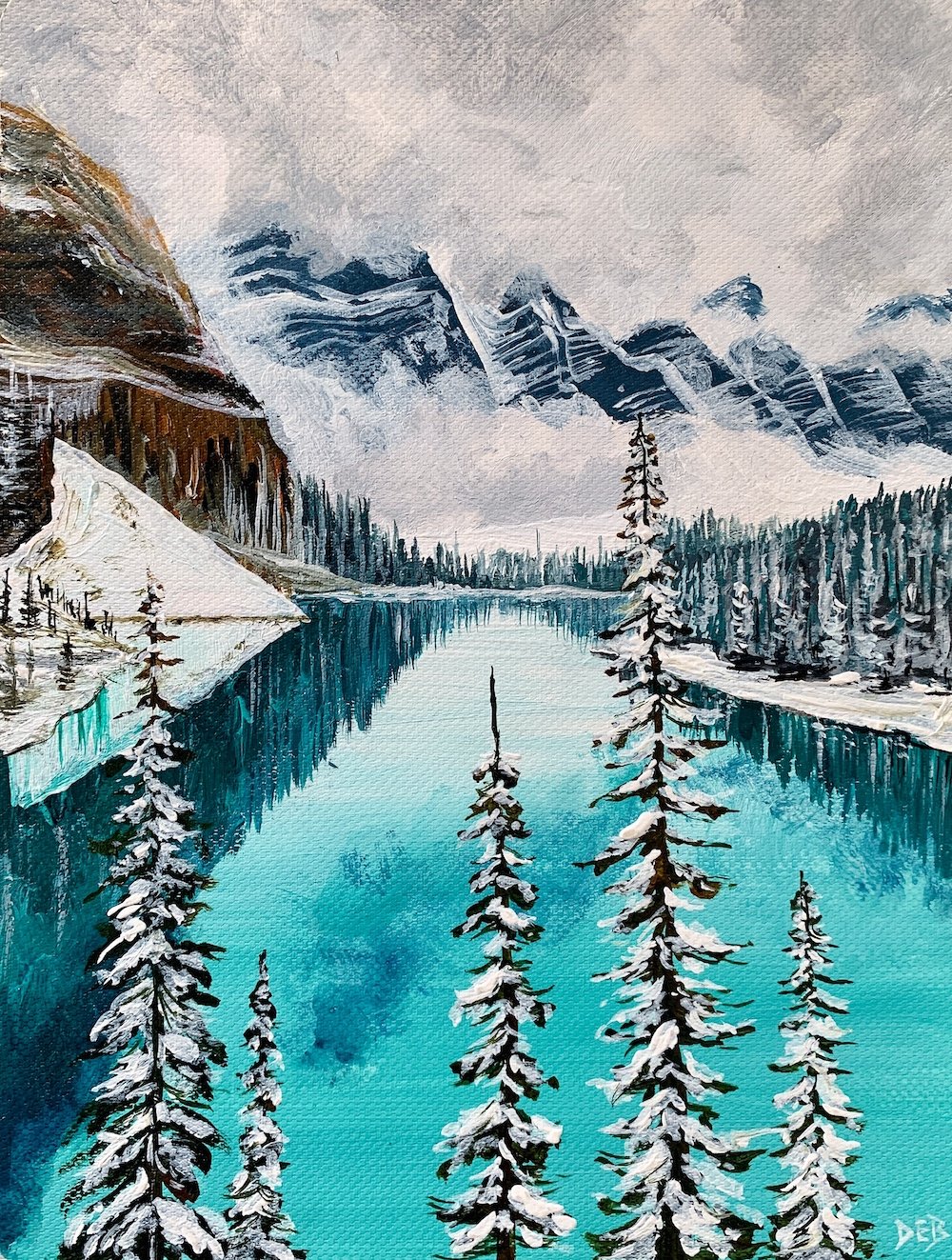 Snow Pine Mountains | Acrylic Painting