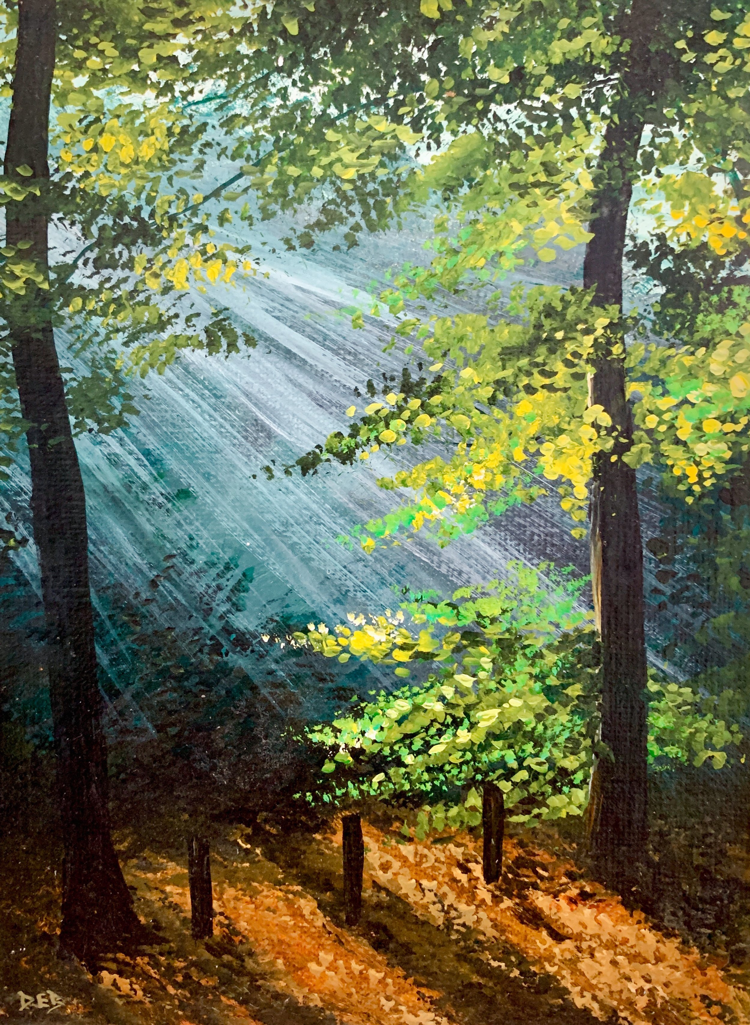 Sunrays in Forest | Acrylic Painting