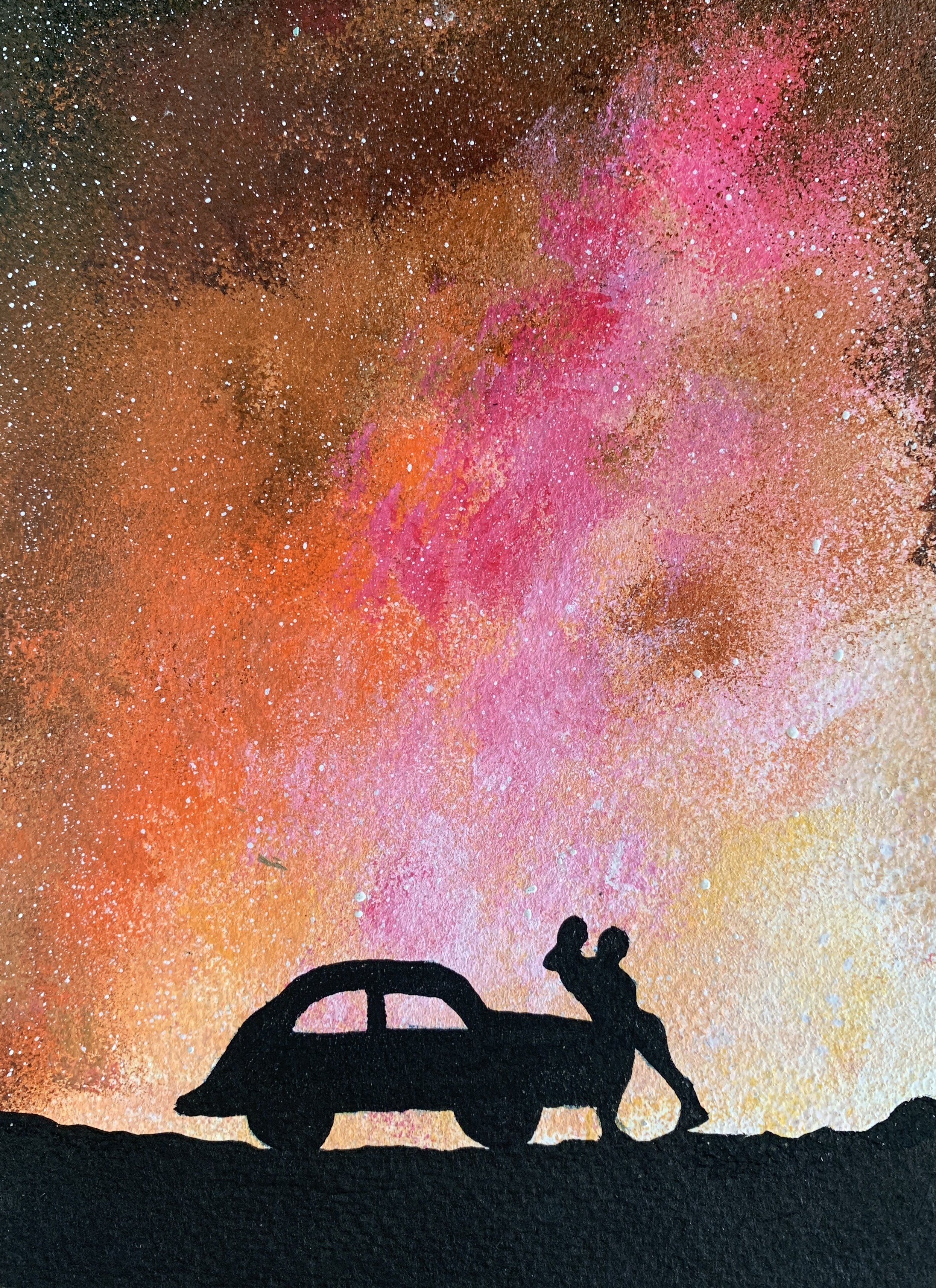 Couple in Car Northern Lights | Acrylic Painting